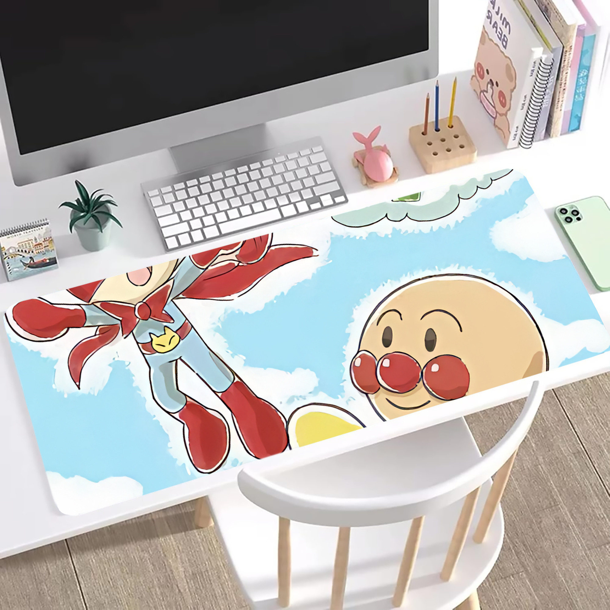 （画像用） アンパンマン Anpanman ステッチ加工 大判デスクマット／滑り止めマウスパッド