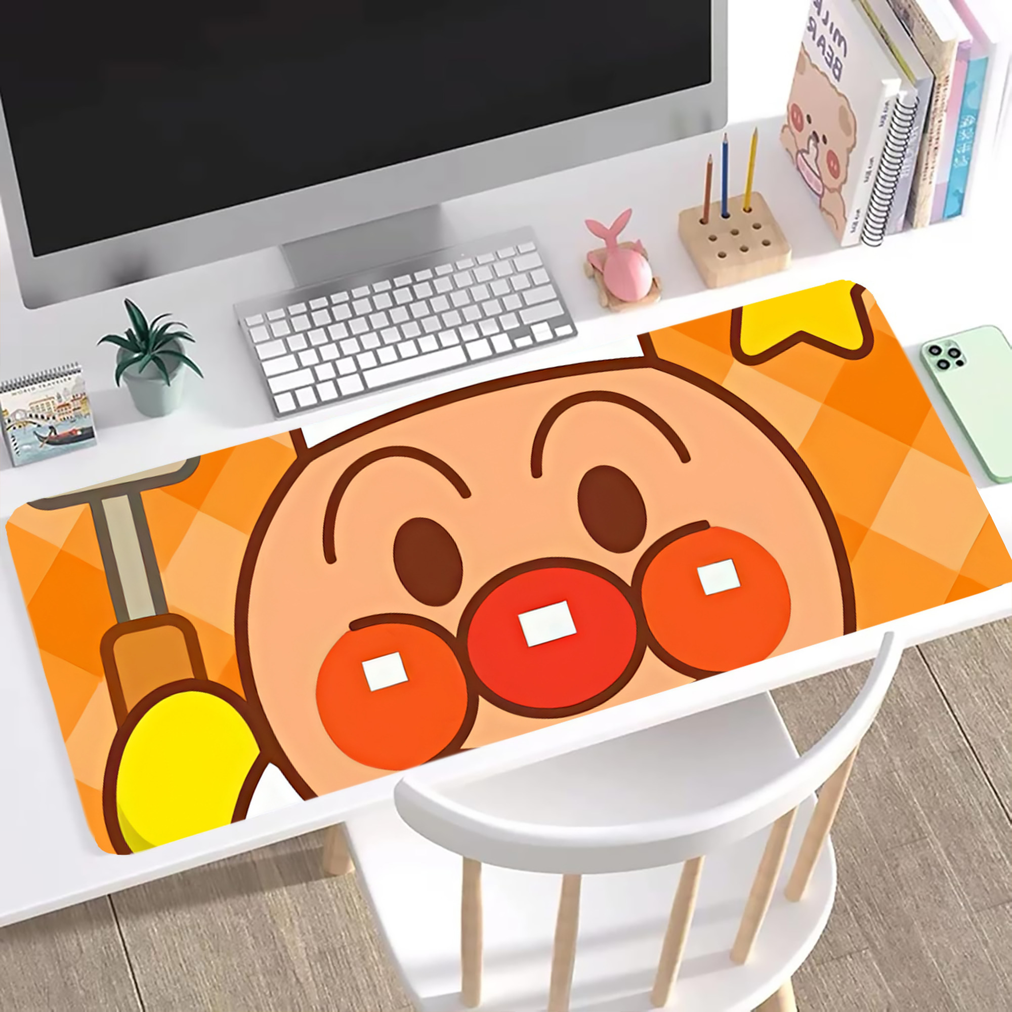 （画像用） アンパンマン Anpanman ステッチ加工 大判デスクマット／滑り止めマウスパッド