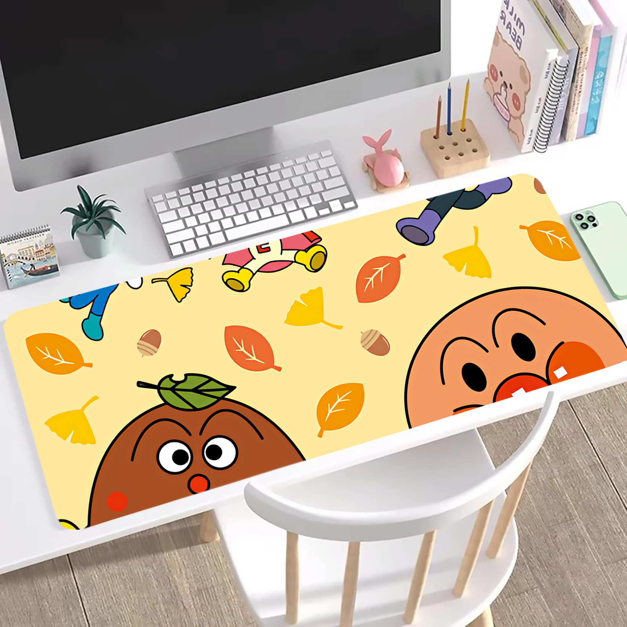 （画像用） アンパンマン Anpanman ステッチ加工 大判デスクマット／滑り止めマウスパッド