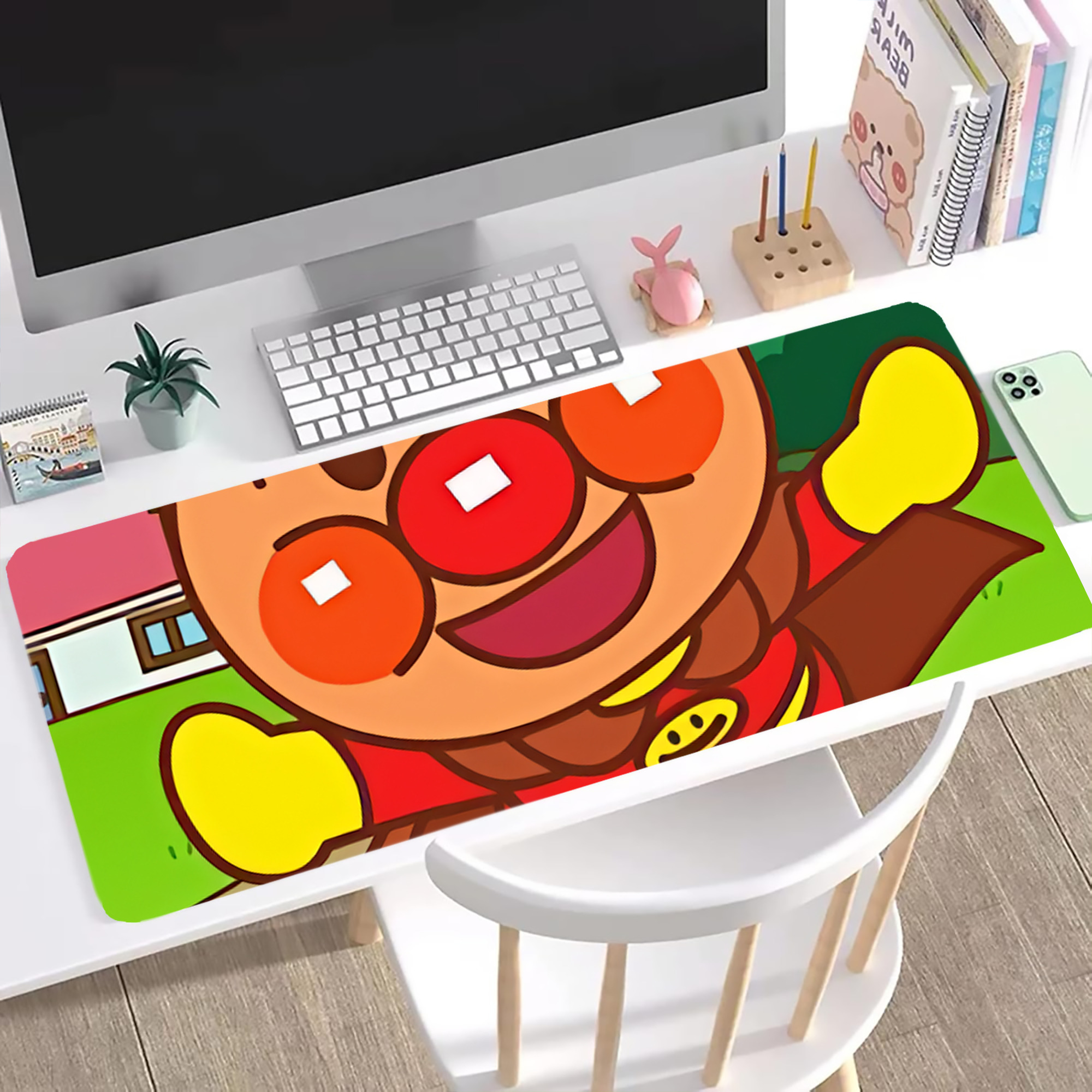 （画像用） アンパンマン Anpanman ステッチ加工 大判デスクマット／滑り止めマウスパッド
