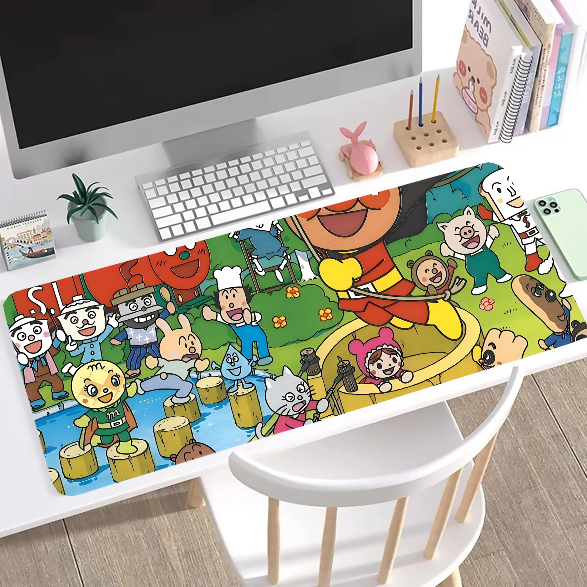 （画像用） アンパンマン Anpanman ステッチ加工 大判デスクマット／滑り止めマウスパッド