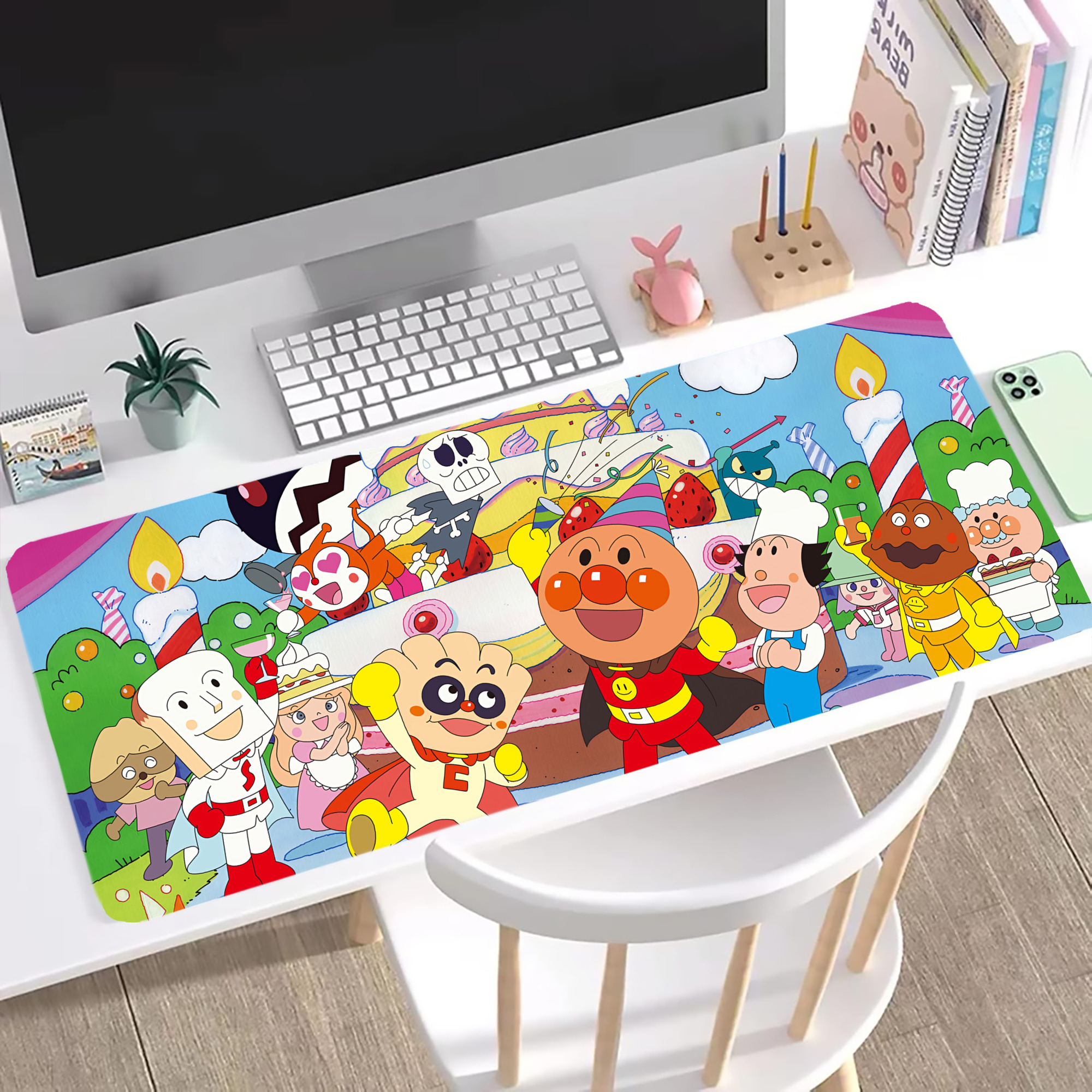 （画像用） アンパンマン Anpanman ステッチ加工 大判デスクマット／滑り止めマウスパッド