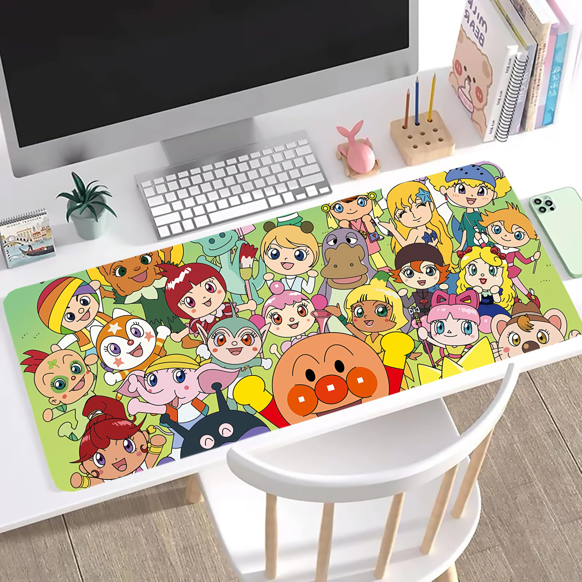 （画像用） アンパンマン Anpanman ステッチ加工 大判デスクマット／滑り止めマウスパッド