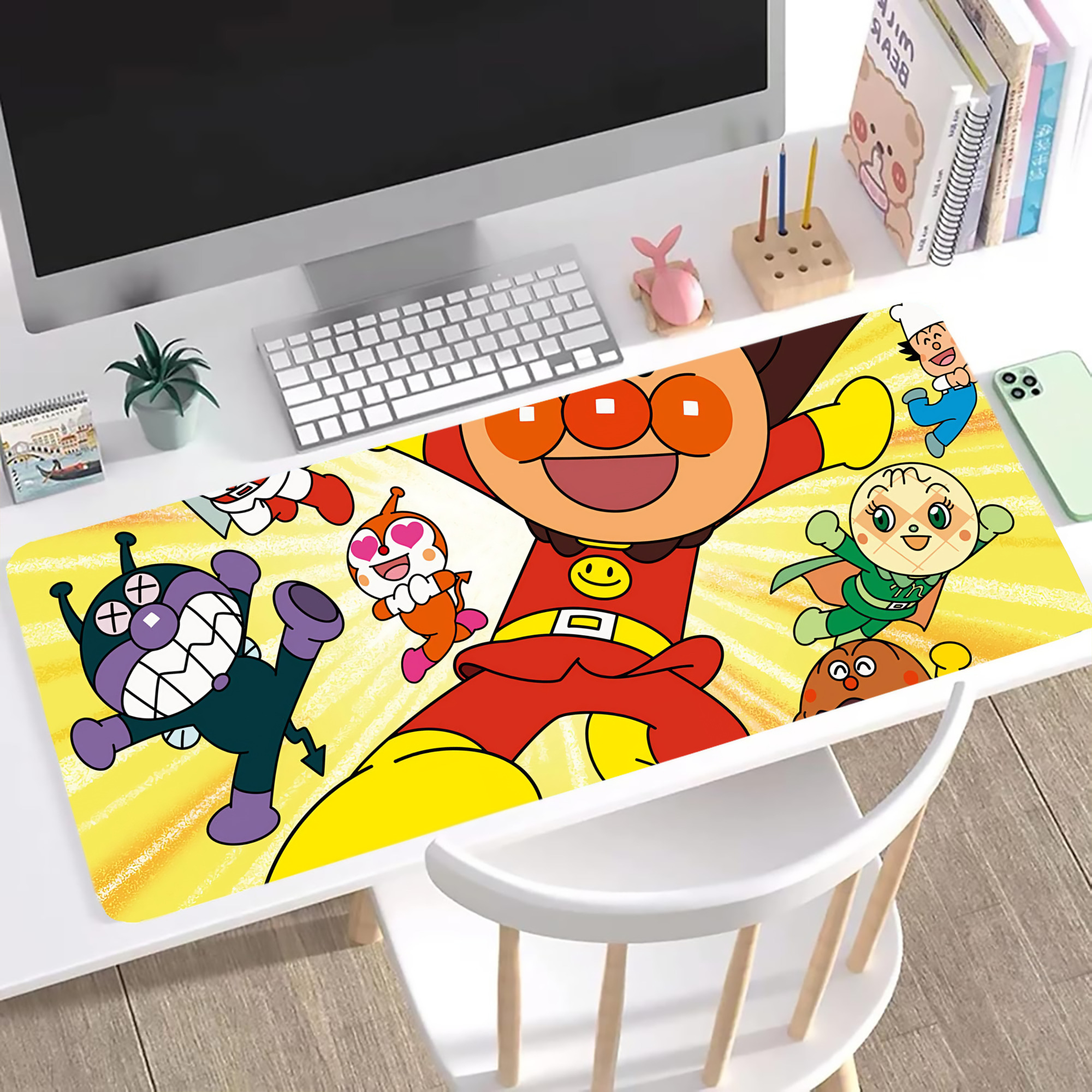 （画像用） アンパンマン Anpanman ステッチ加工 大判デスクマット／滑り止めマウスパッド