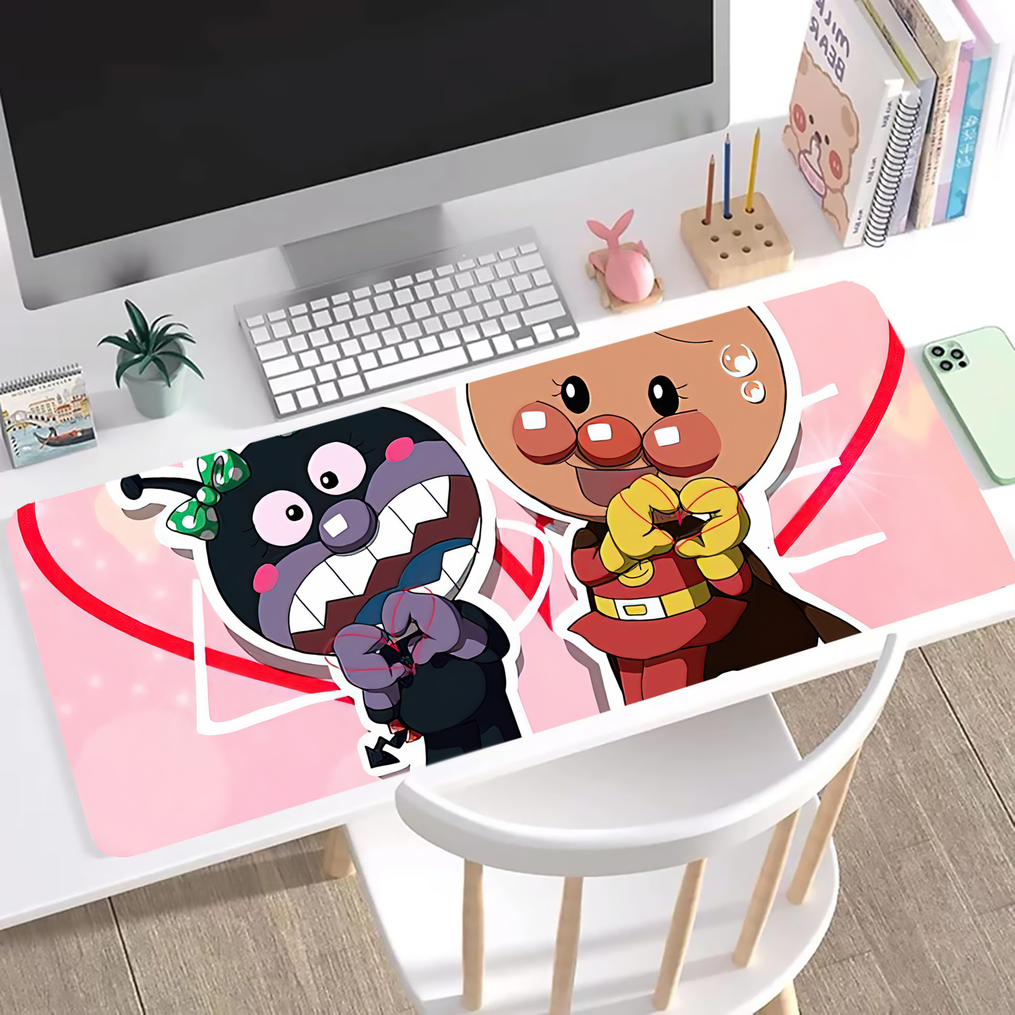 （画像用） アンパンマン Anpanman ステッチ加工 大判デスクマット／滑り止めマウスパッド