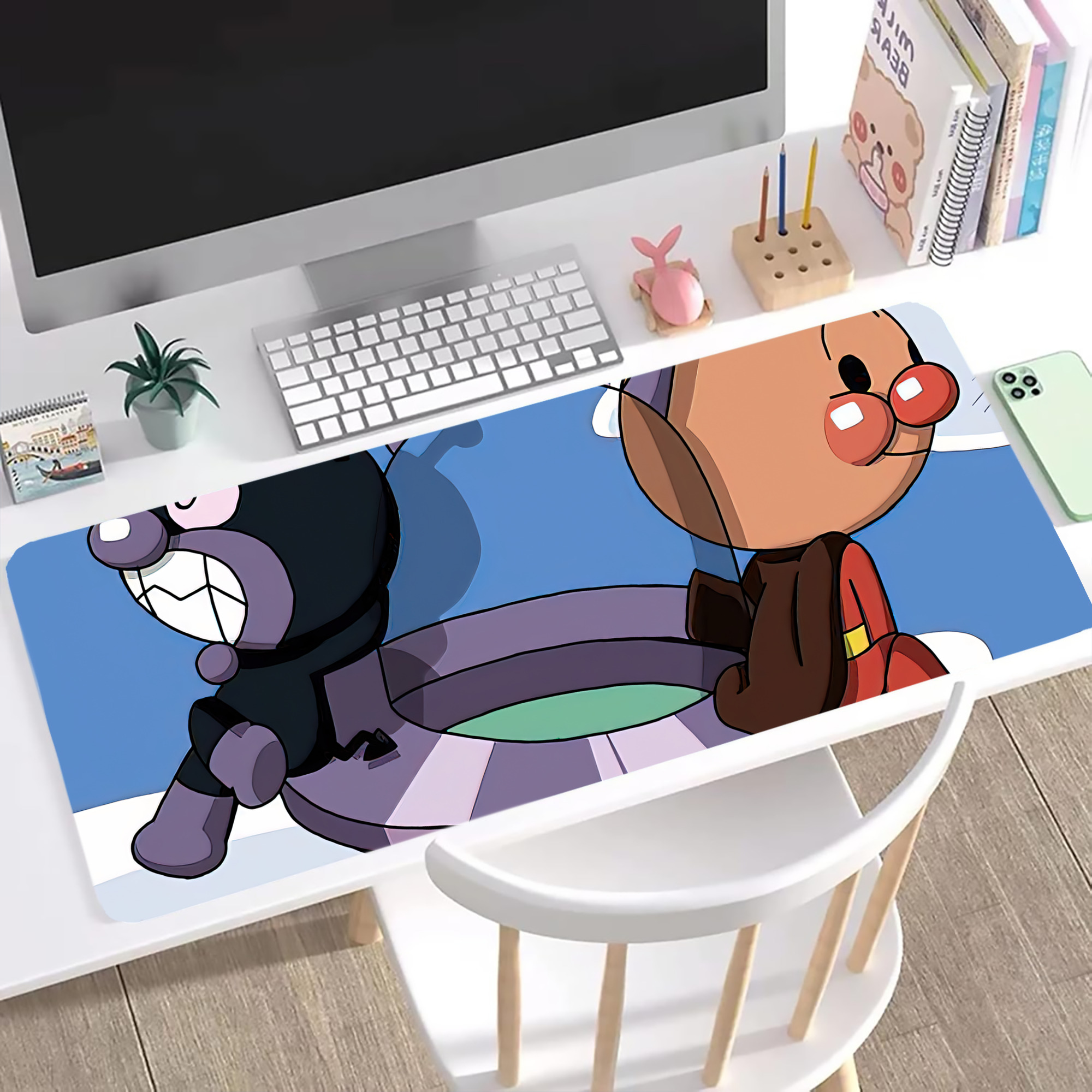 （画像用） アンパンマン Anpanman ステッチ加工 大判デスクマット／滑り止めマウスパッド