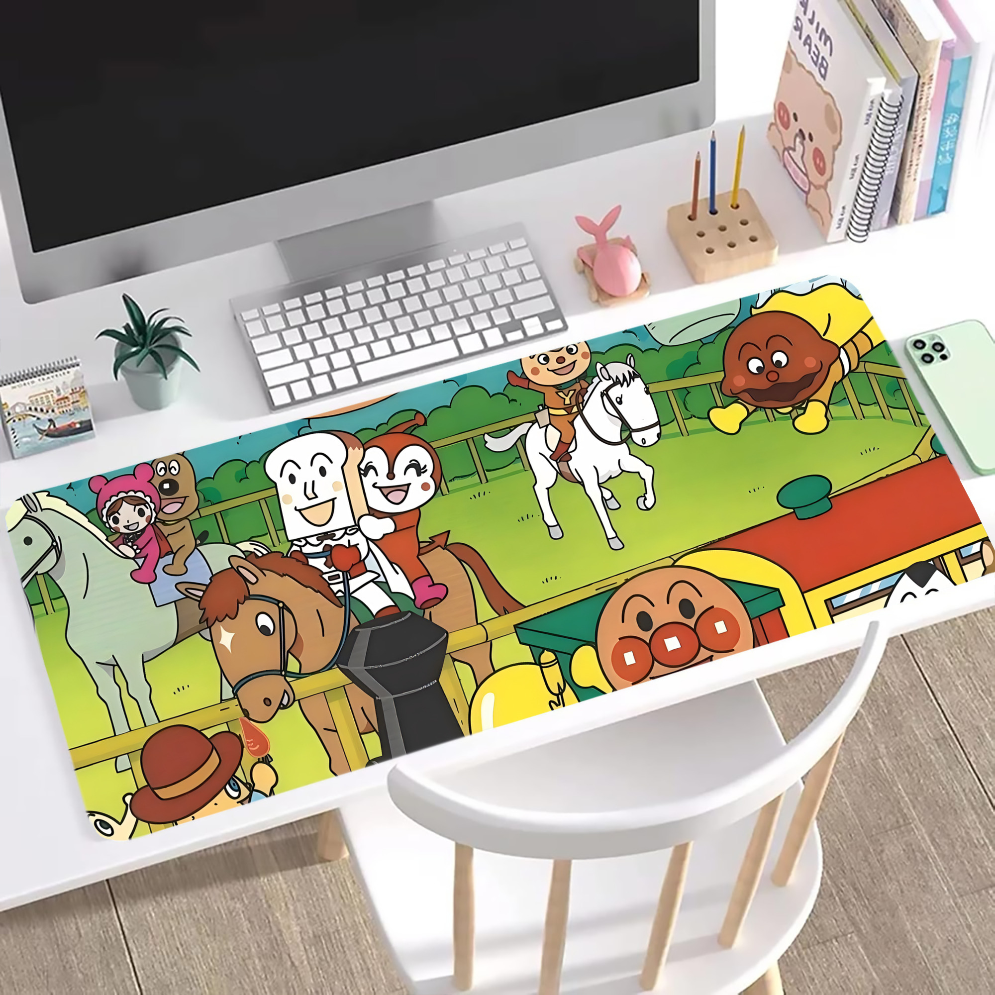 （画像用） アンパンマン Anpanman ステッチ加工 大判デスクマット／滑り止めマウスパッド