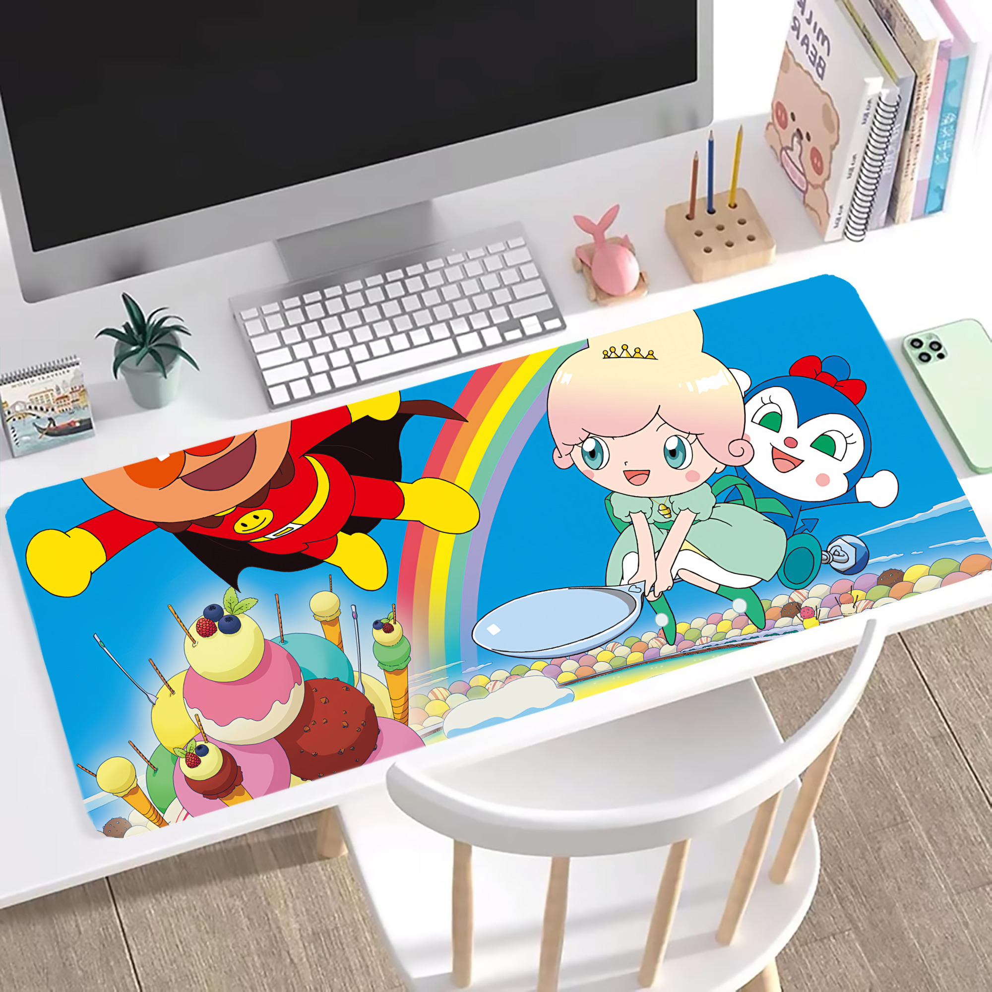 （画像用） アンパンマン Anpanman ステッチ加工 大判デスクマット／滑り止めマウスパッド