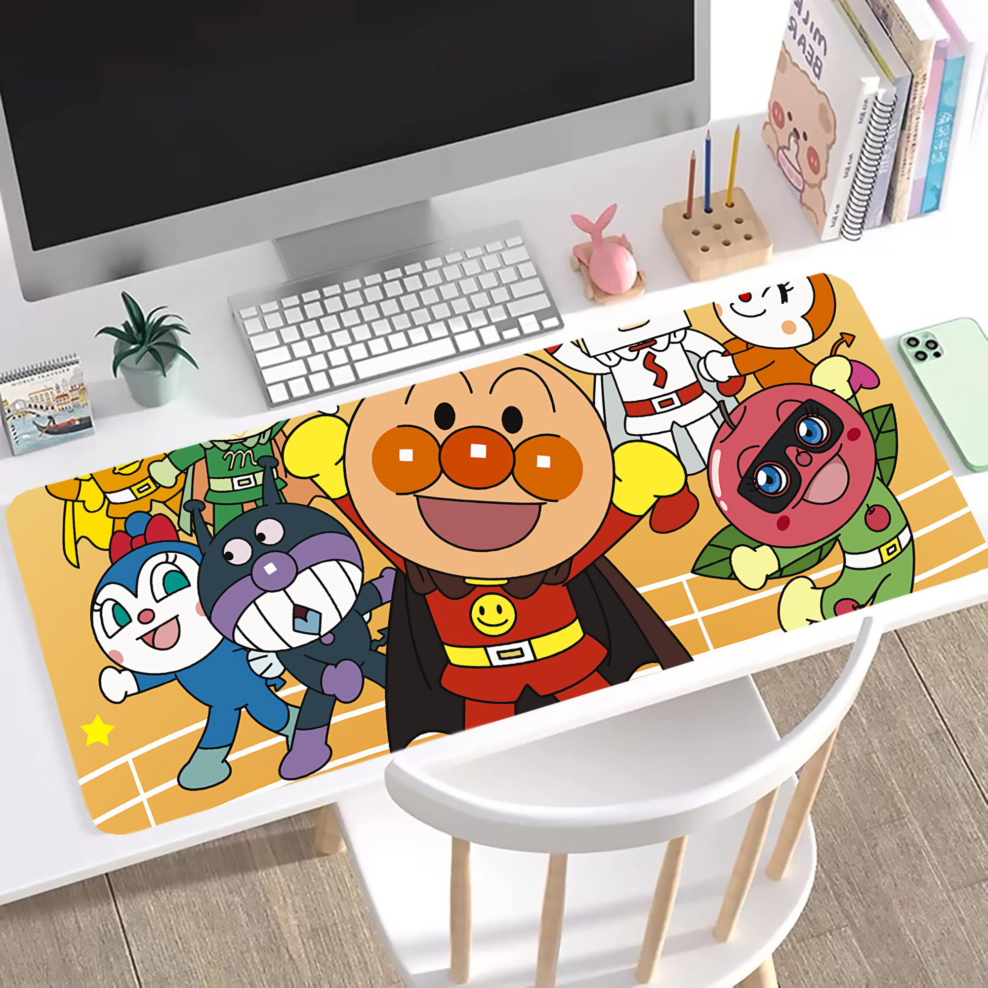 （画像用） アンパンマン Anpanman ステッチ加工 大判デスクマット／滑り止めマウスパッド