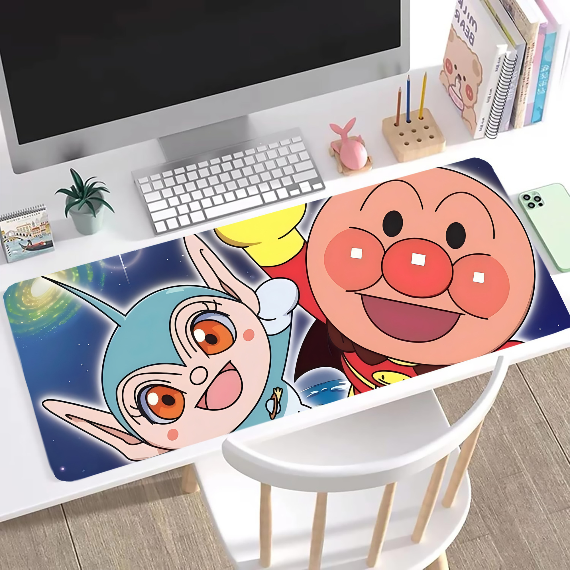 （画像用） アンパンマン Anpanman ステッチ加工 大判デスクマット／滑り止めマウスパッド