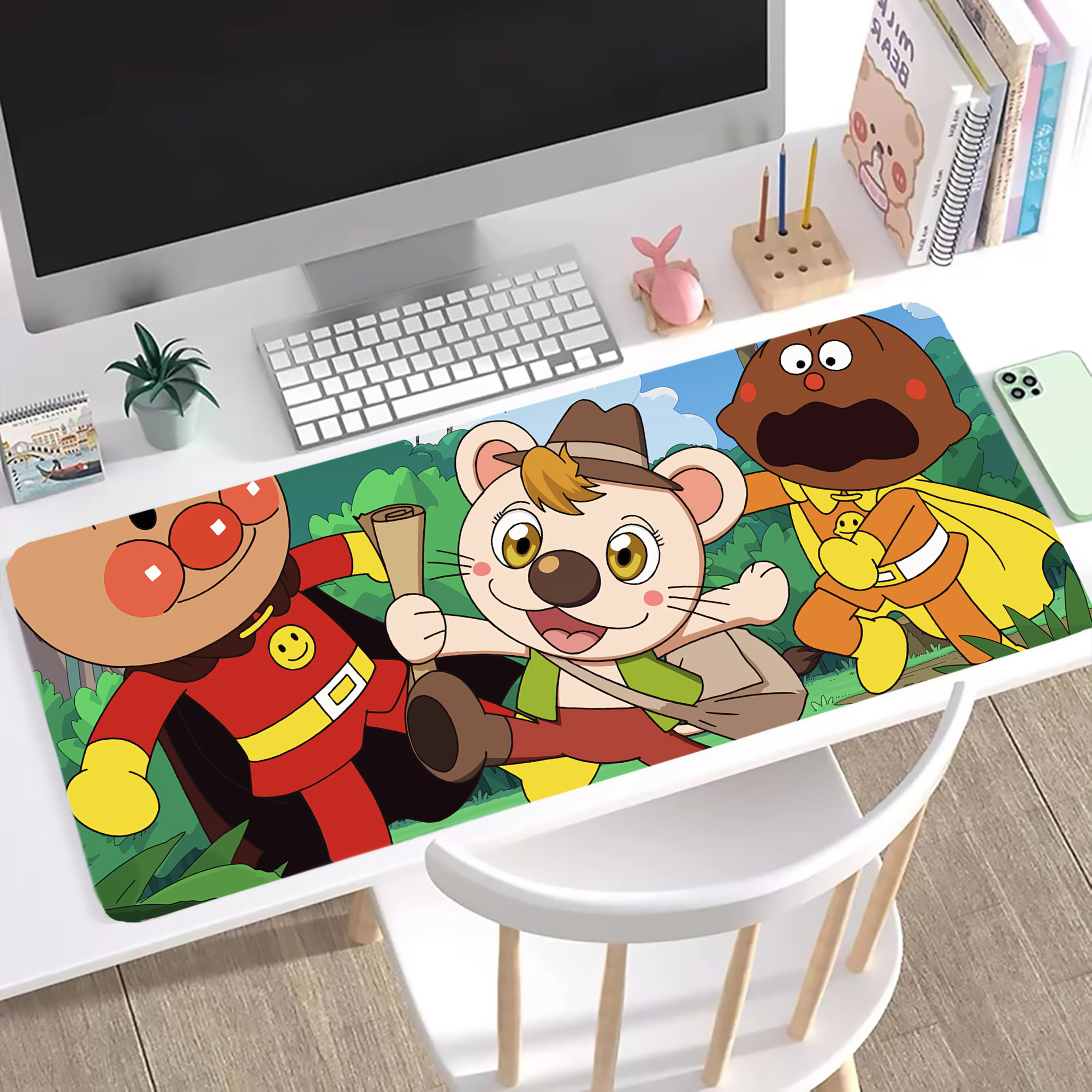 （画像用） アンパンマン Anpanman ステッチ加工 大判デスクマット／滑り止めマウスパッド