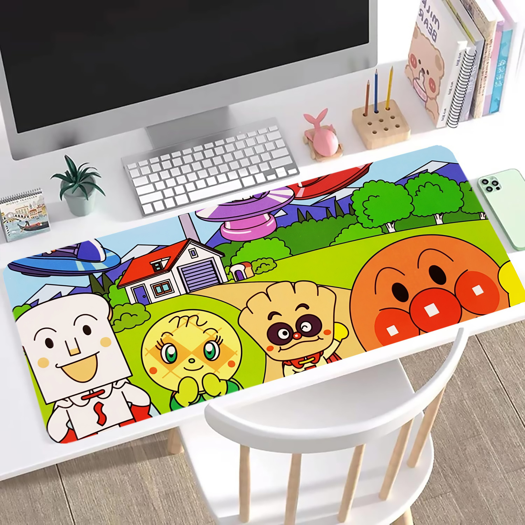 （画像用） アンパンマン Anpanman ステッチ加工 大判デスクマット／滑り止めマウスパッド