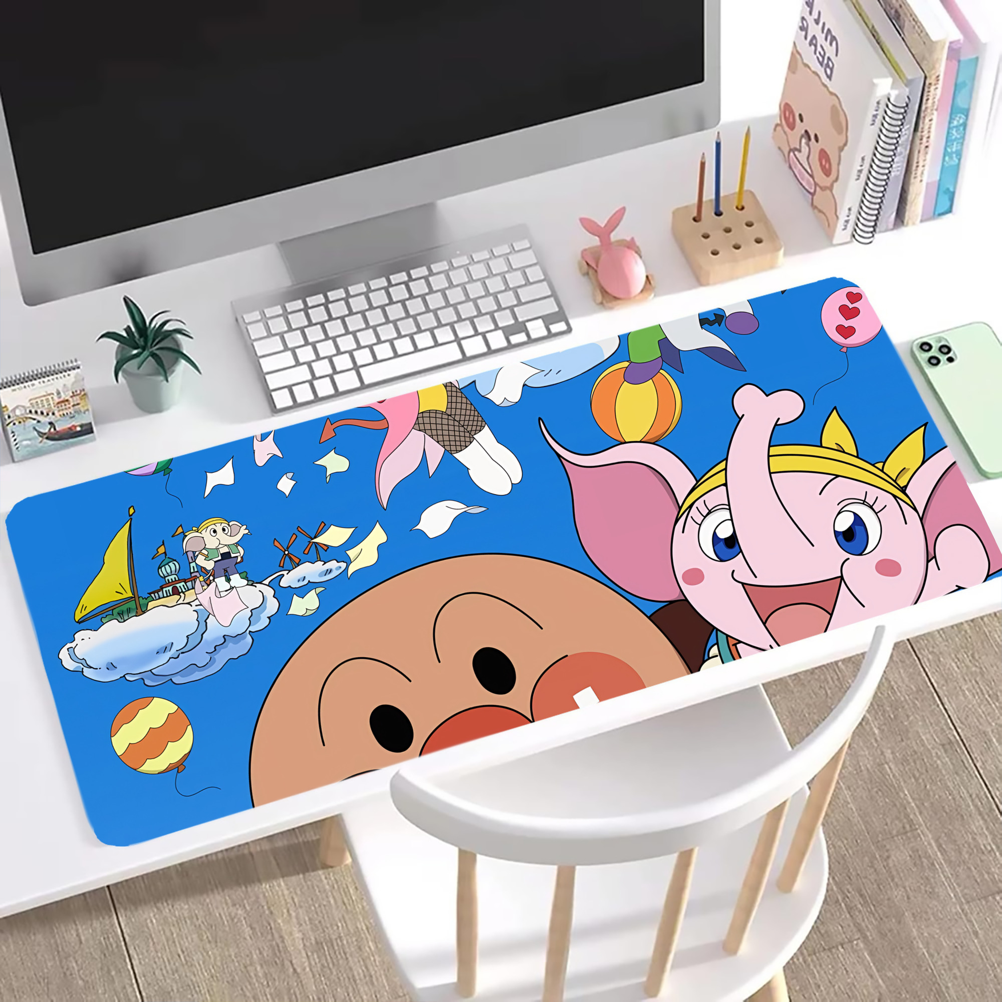 （画像用） アンパンマン Anpanman ステッチ加工 大判デスクマット／滑り止めマウスパッド