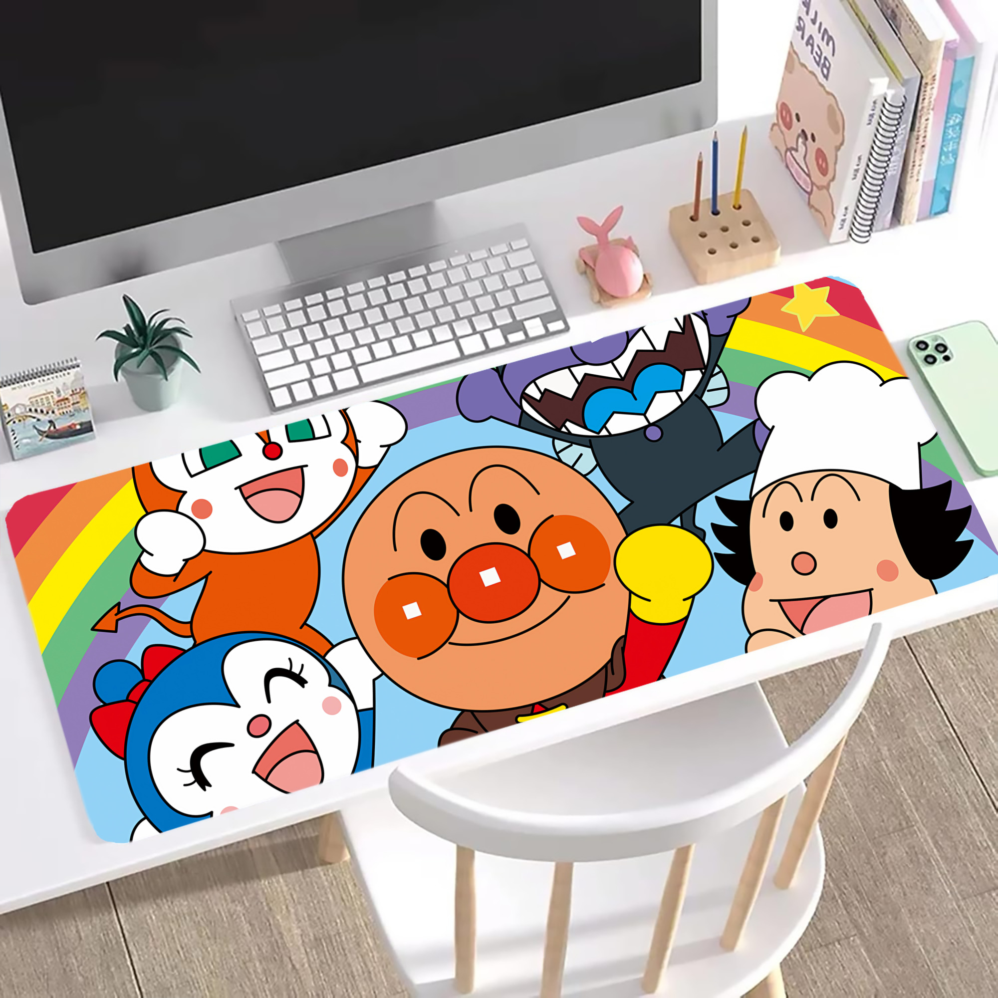 （画像用） アンパンマン Anpanman ステッチ加工 大判デスクマット／滑り止めマウスパッド