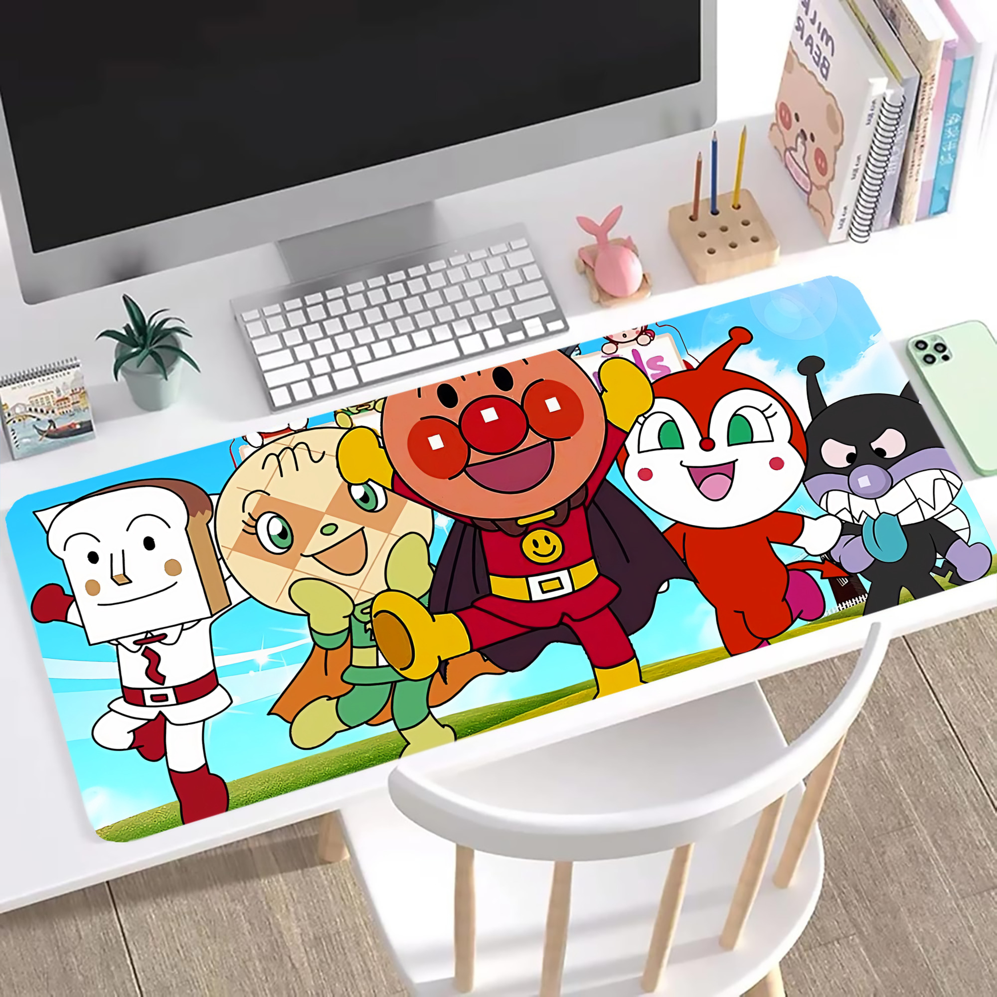 （画像用） アンパンマン Anpanman ステッチ加工 大判デスクマット／滑り止めマウスパッド