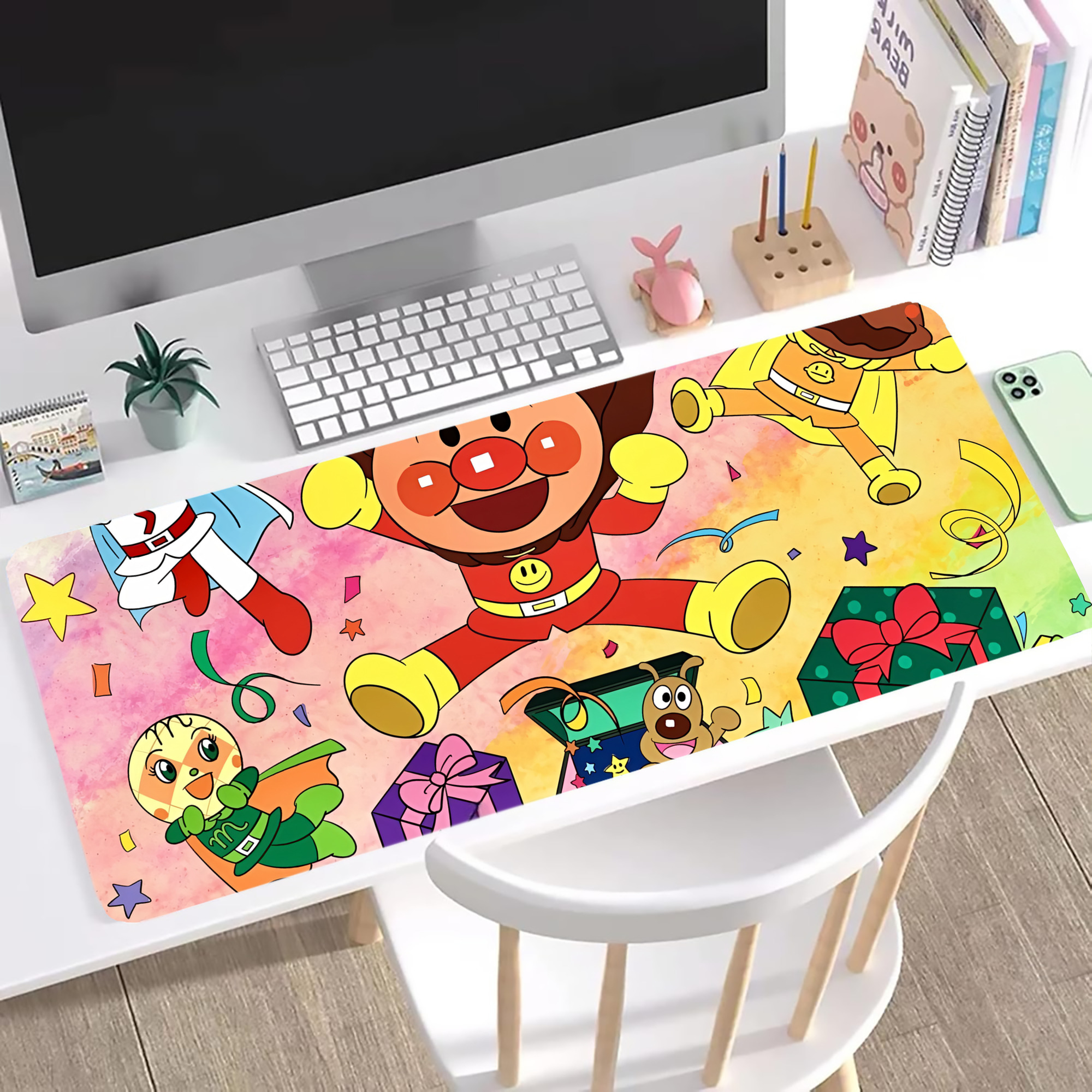 （画像用） アンパンマン Anpanman ステッチ加工 大判デスクマット／滑り止めマウスパッド