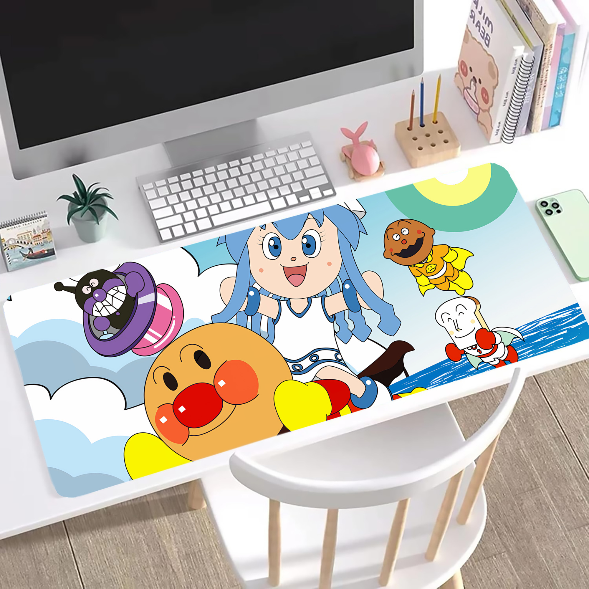 （画像用） アンパンマン Anpanman ステッチ加工 大判デスクマット／滑り止めマウスパッド