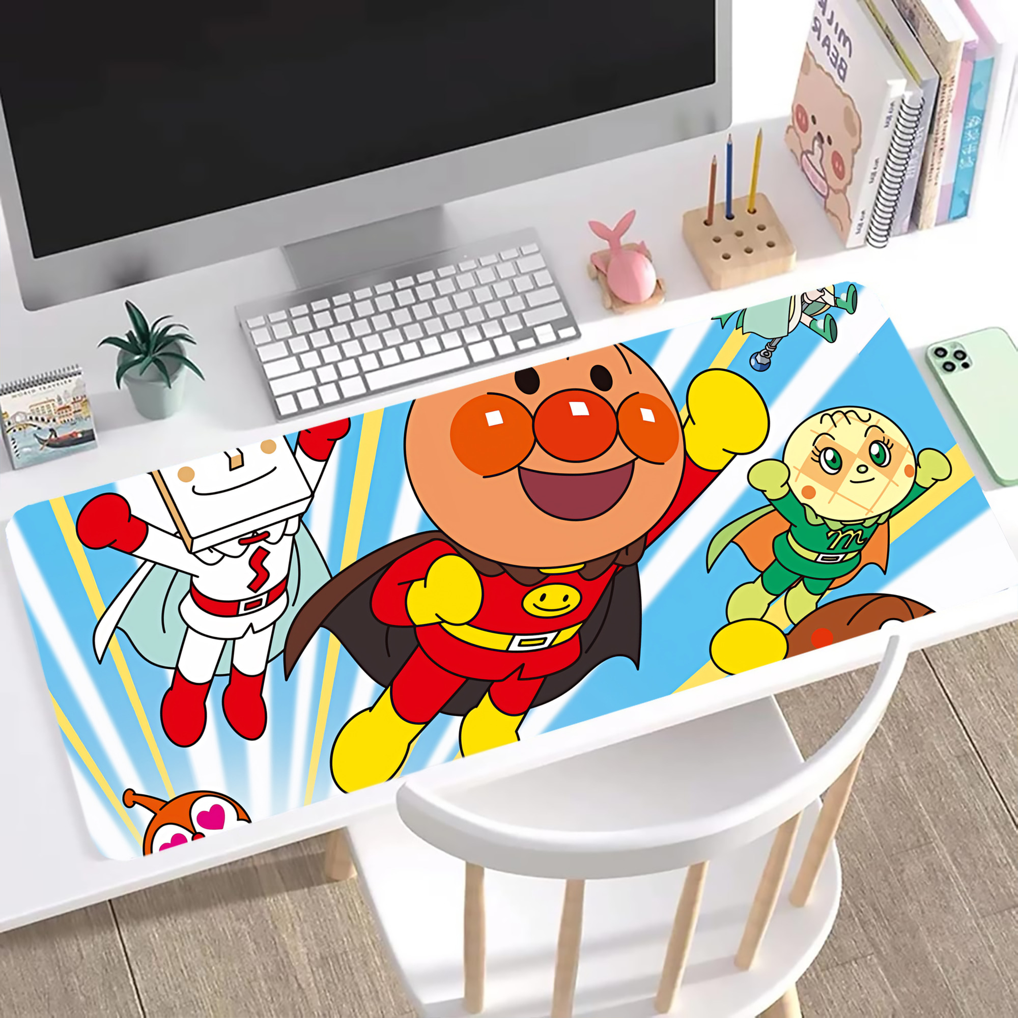 （画像用） アンパンマン Anpanman ステッチ加工 大判デスクマット／滑り止めマウスパッド