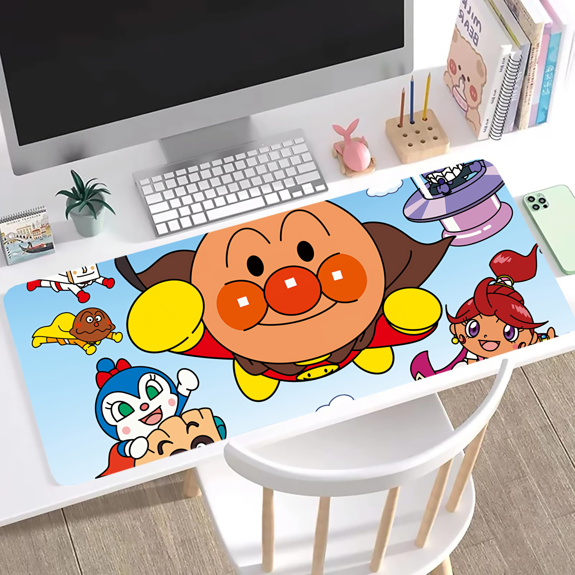 （画像用） アンパンマン Anpanman ステッチ加工 大判デスクマット／滑り止めマウスパッド