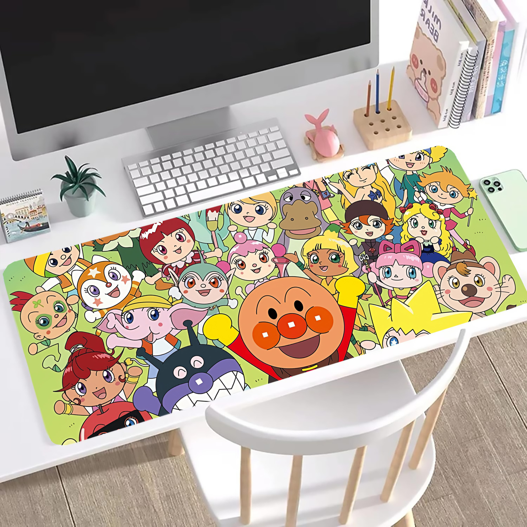 （画像用） アンパンマン Anpanman ステッチ加工 大判デスクマット／滑り止めマウスパッド