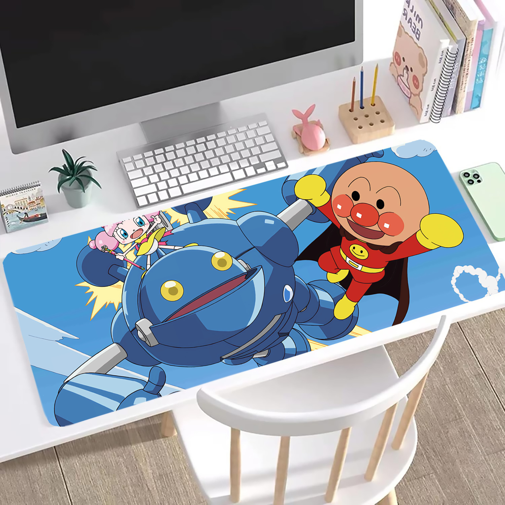 （画像用） アンパンマン Anpanman ステッチ加工 大判デスクマット／滑り止めマウスパッド