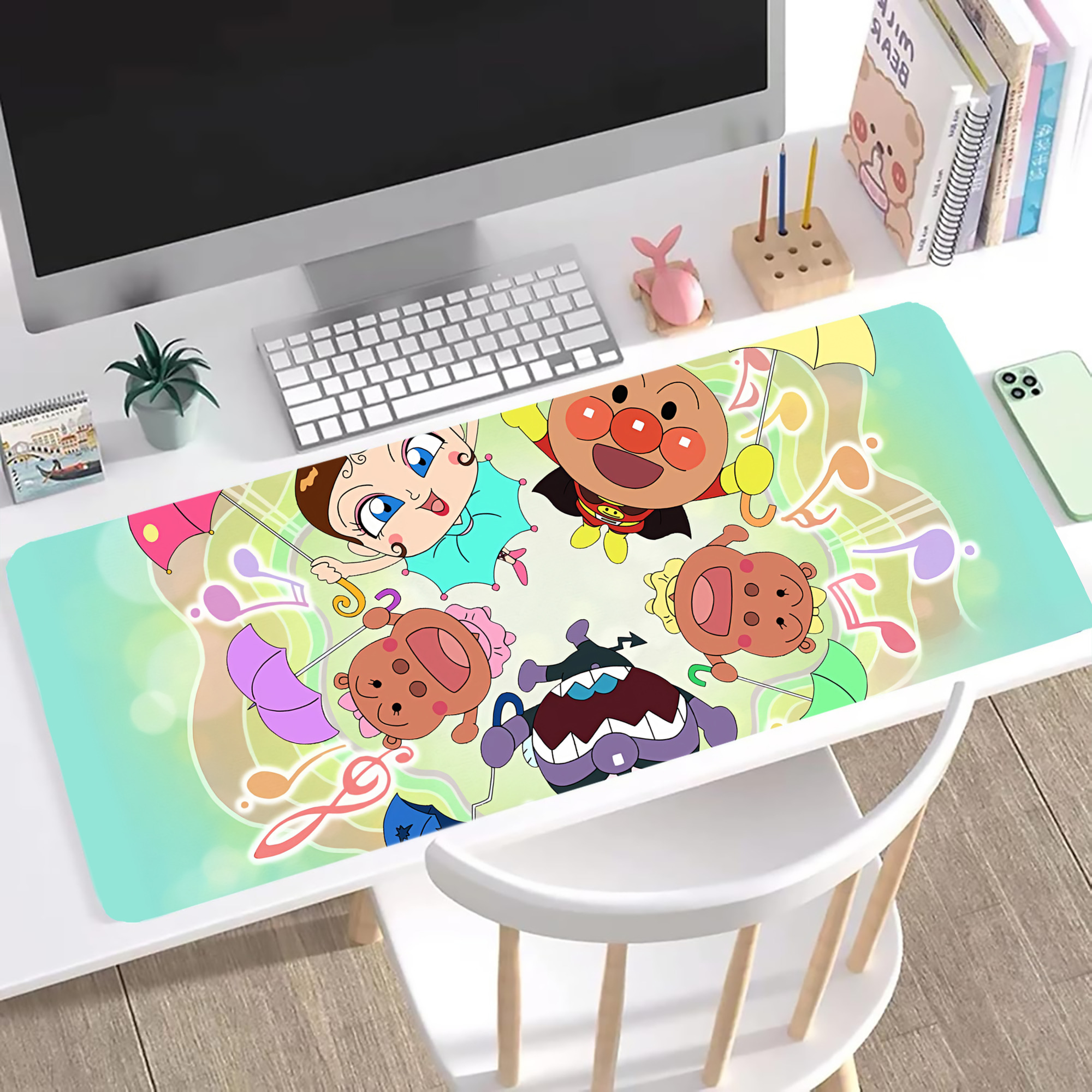 （画像用） アンパンマン Anpanman ステッチ加工 大判デスクマット／滑り止めマウスパッド