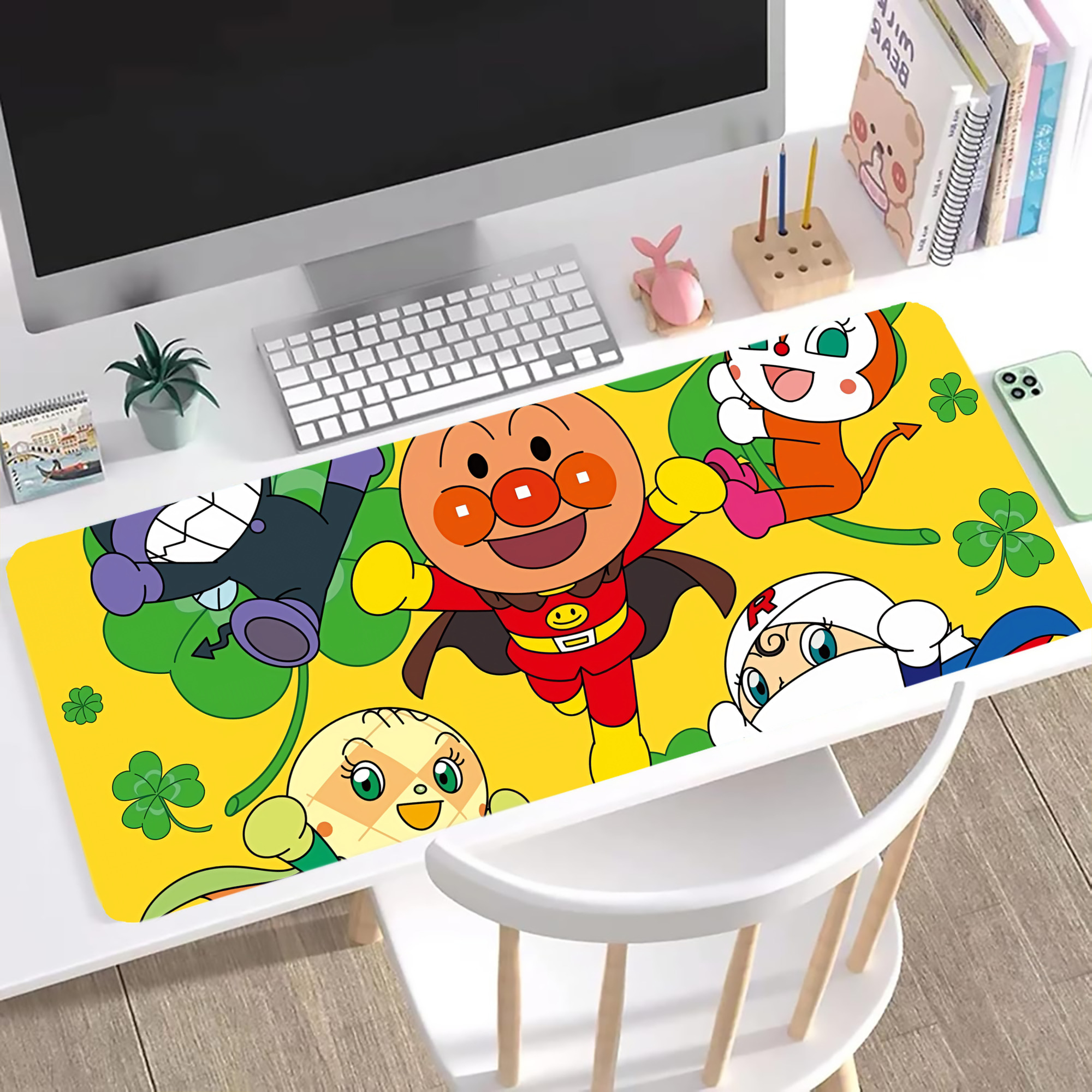 （画像用） アンパンマン Anpanman ステッチ加工 大判デスクマット／滑り止めマウスパッド