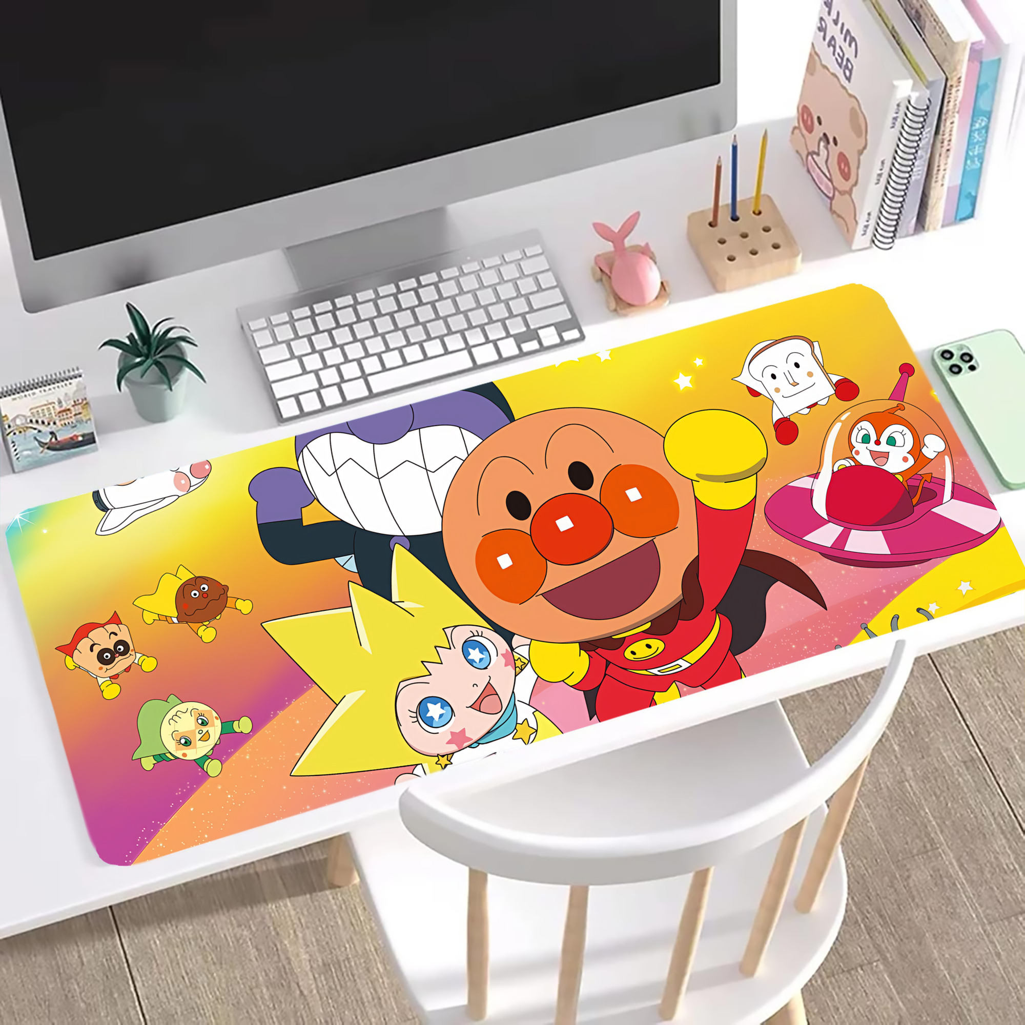 （画像用） アンパンマン Anpanman ステッチ加工 大判デスクマット／滑り止めマウスパッド