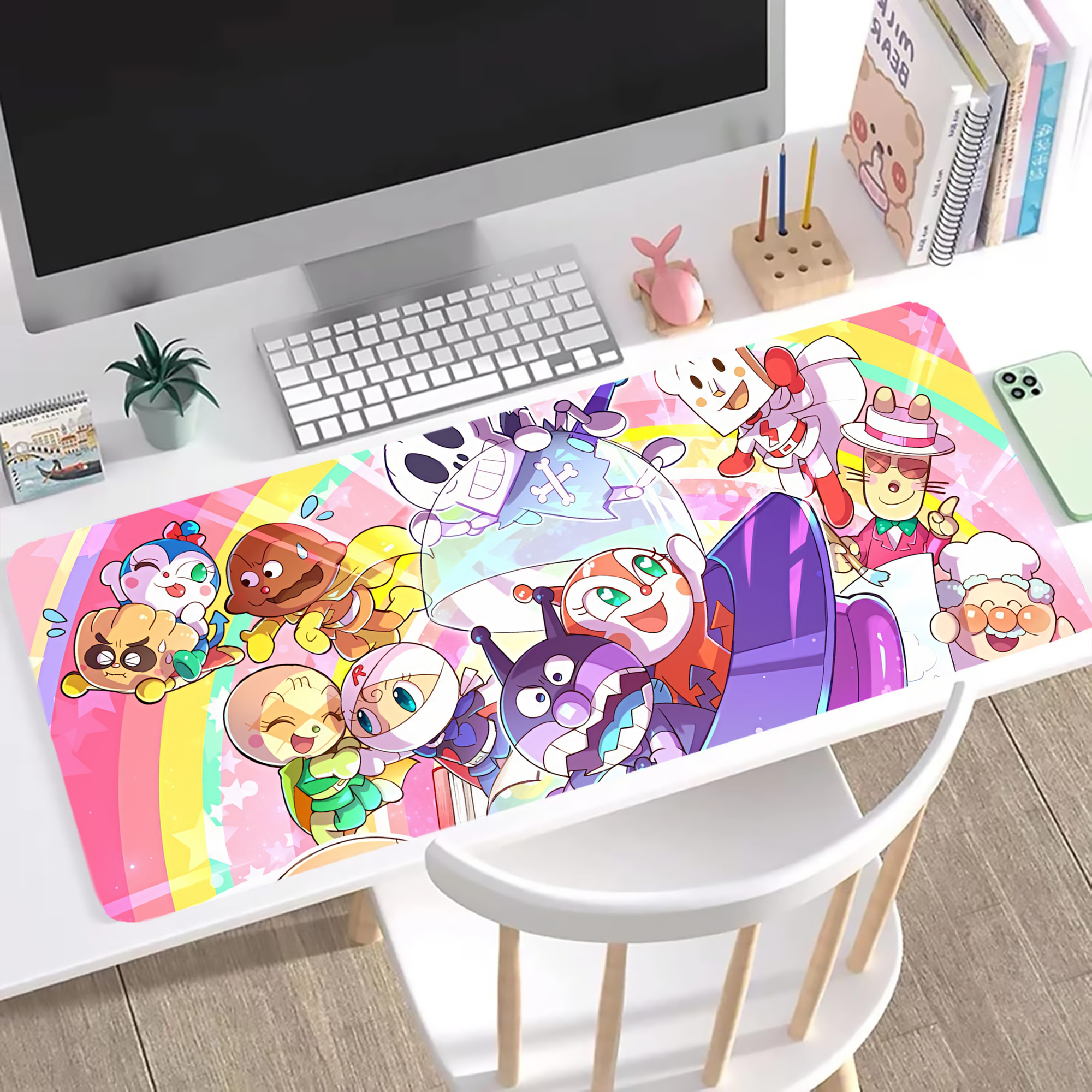 （画像用） アンパンマン Anpanman ステッチ加工 大判デスクマット／滑り止めマウスパッド