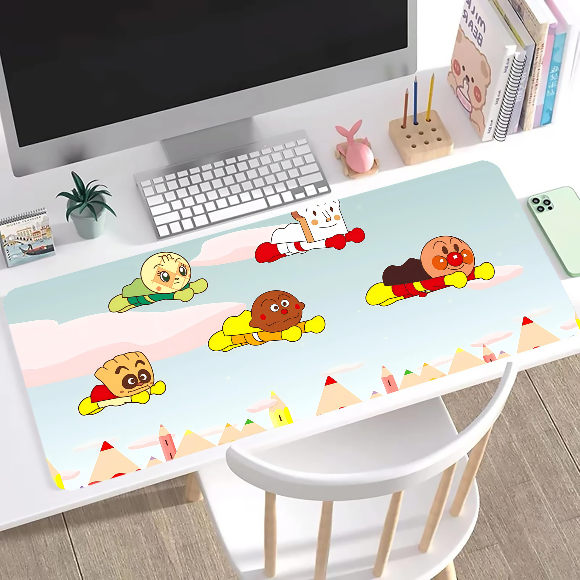 （画像用） アンパンマン Anpanman ステッチ加工 大判デスクマット／滑り止めマウスパッド