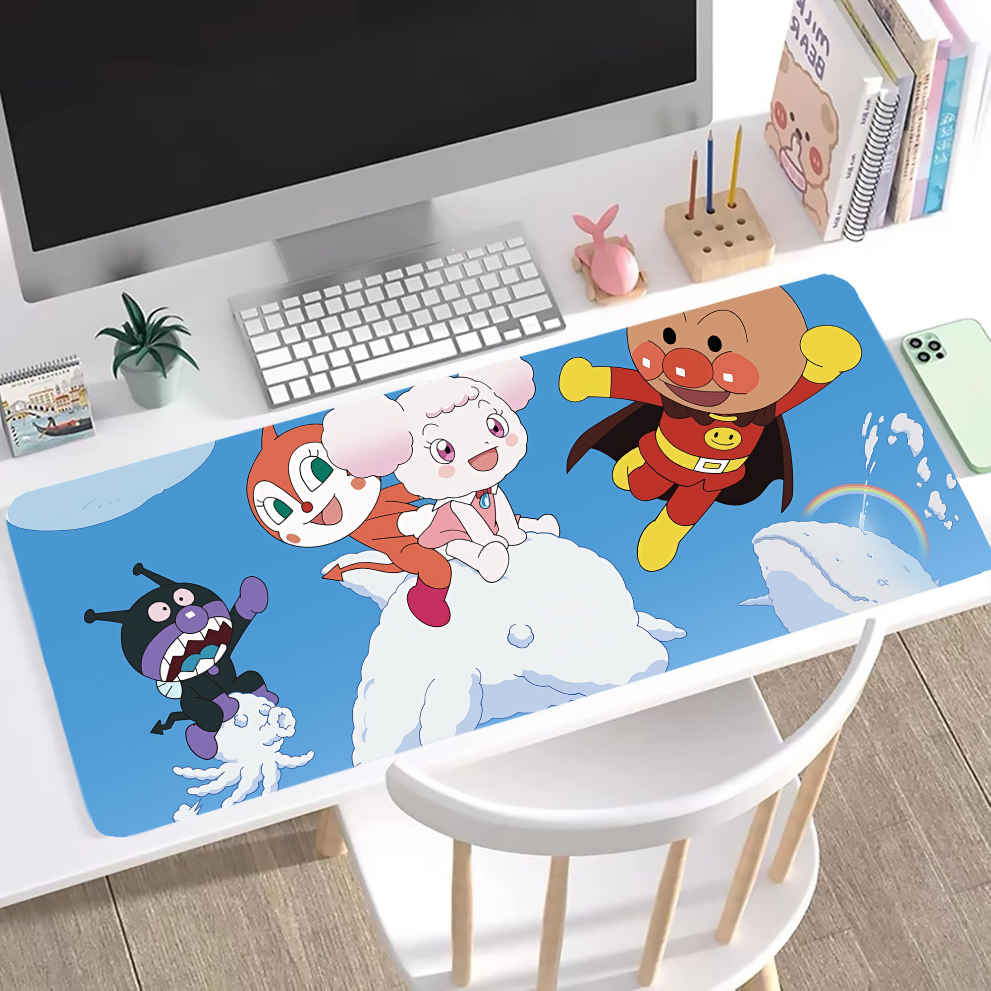 （画像用） アンパンマン Anpanman ステッチ加工 大判デスクマット／滑り止めマウスパッド
