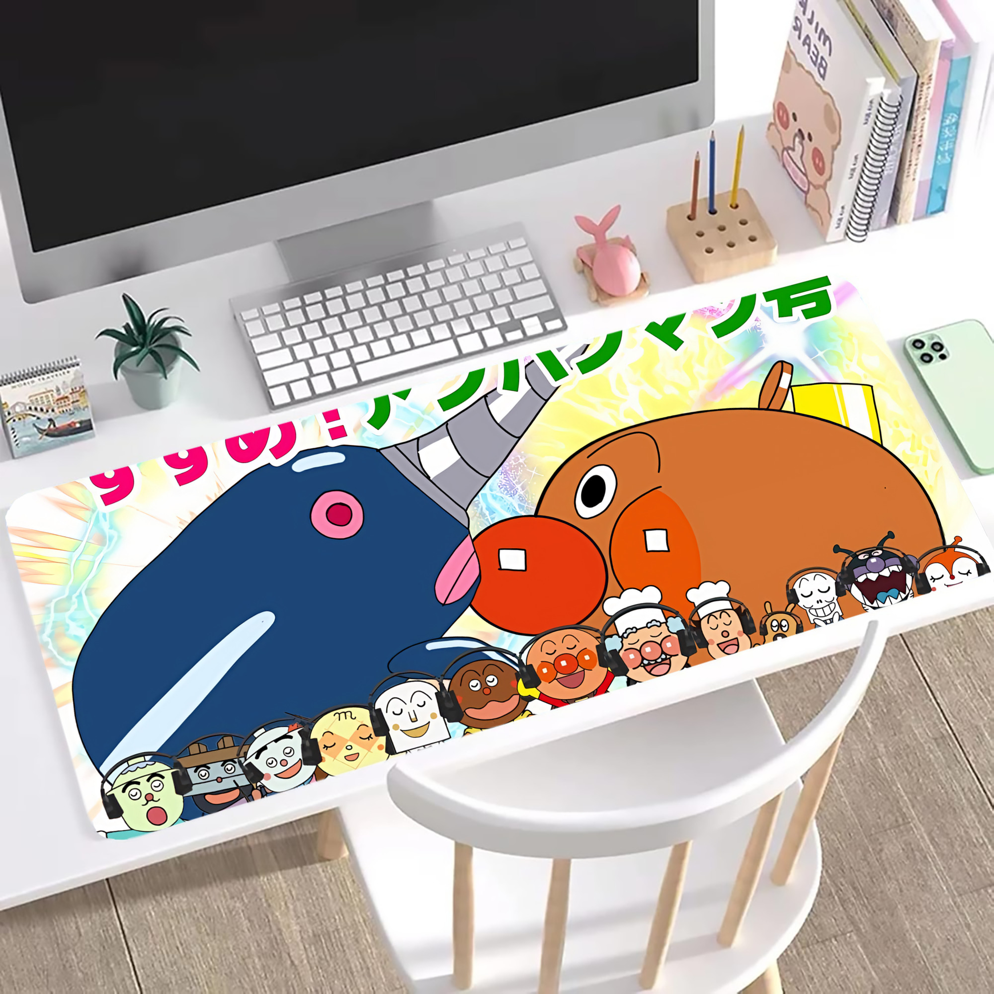 （画像用） アンパンマン Anpanman ステッチ加工 大判デスクマット／滑り止めマウスパッド