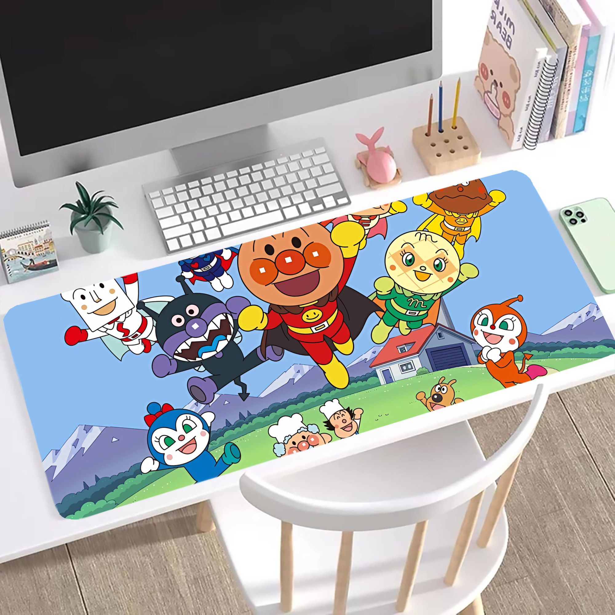 （画像用） アンパンマン Anpanman ステッチ加工 大判デスクマット／滑り止めマウスパッド