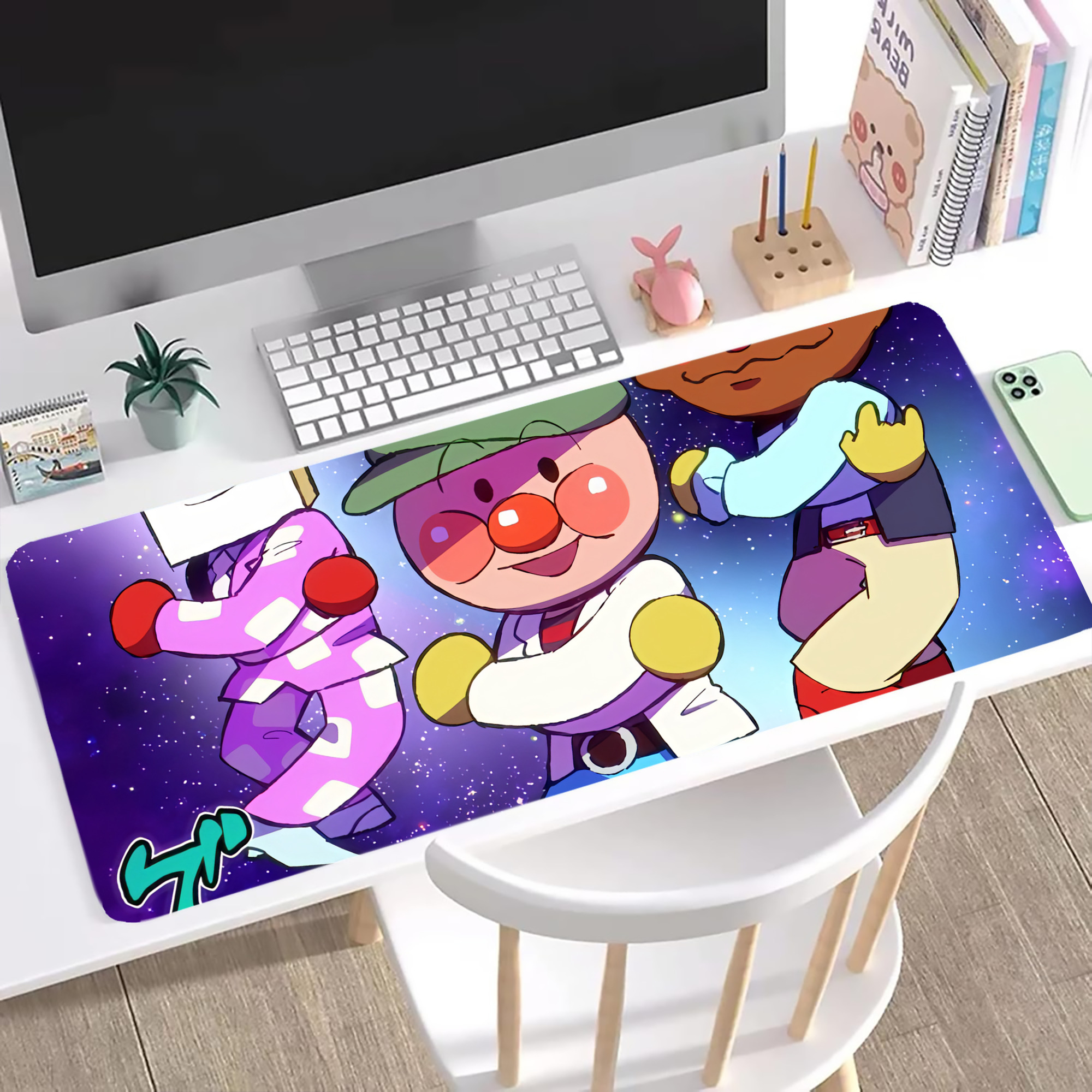 （画像用） アンパンマン Anpanman ステッチ加工 大判デスクマット／滑り止めマウスパッド