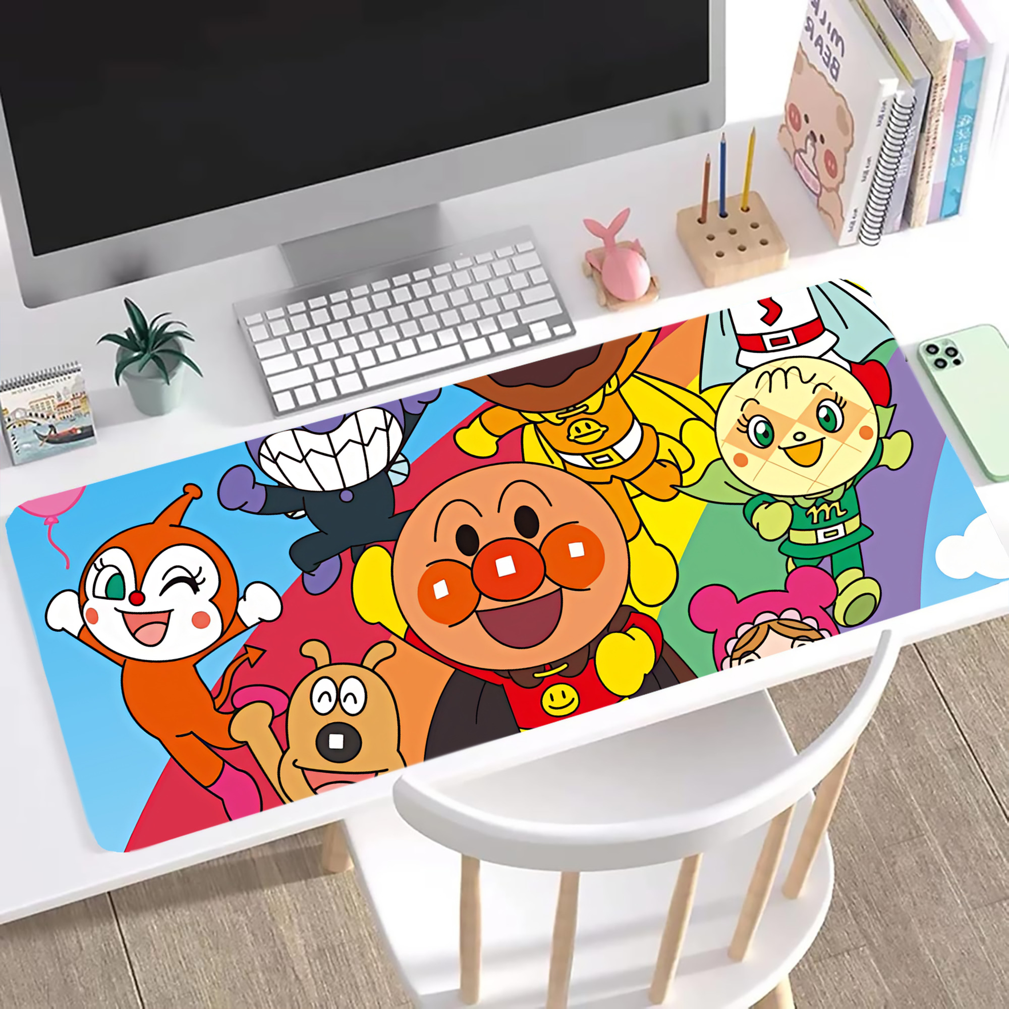 （画像用） アンパンマン Anpanman ステッチ加工 大判デスクマット／滑り止めマウスパッド