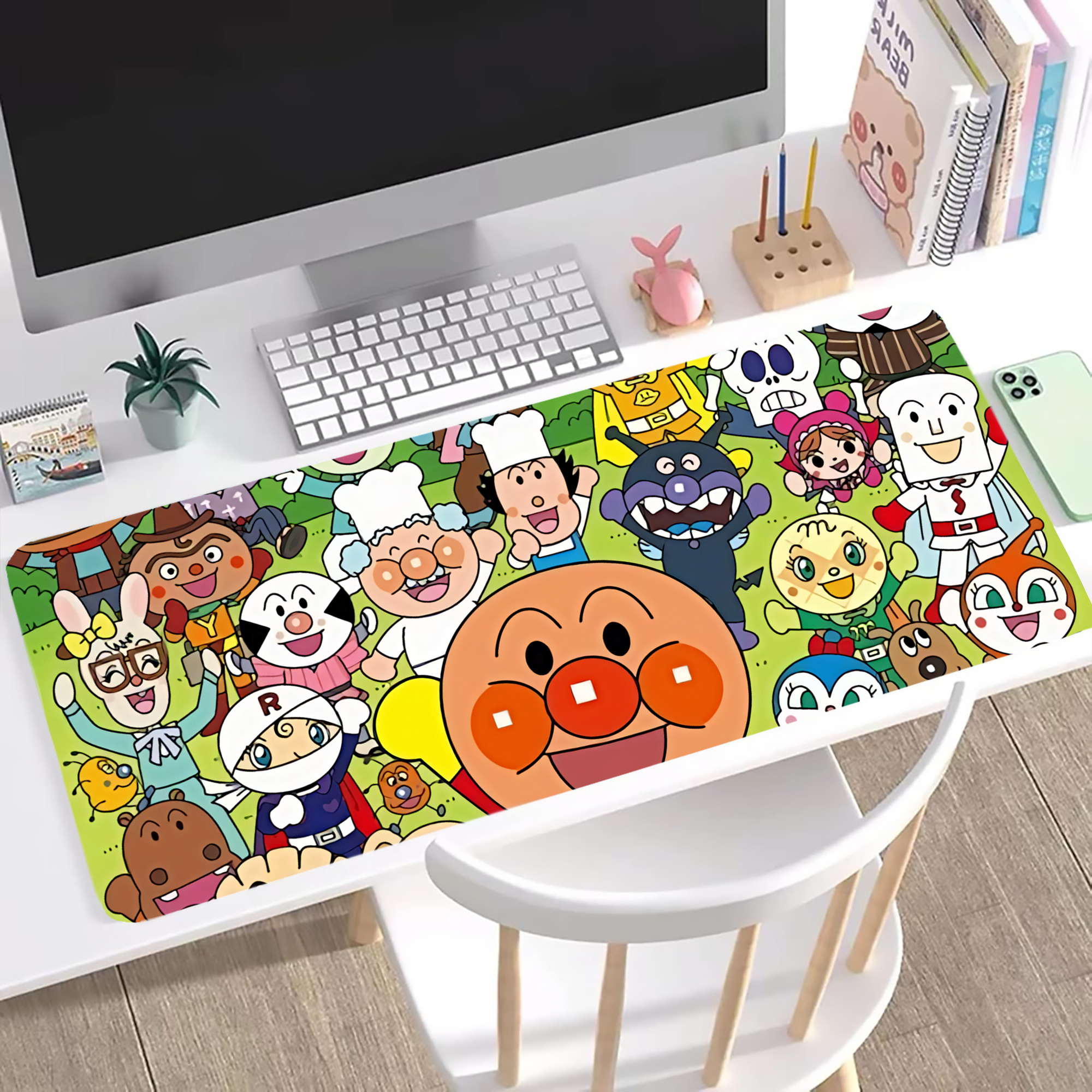 （画像用） アンパンマン Anpanman ステッチ加工 大判デスクマット／滑り止めマウスパッド