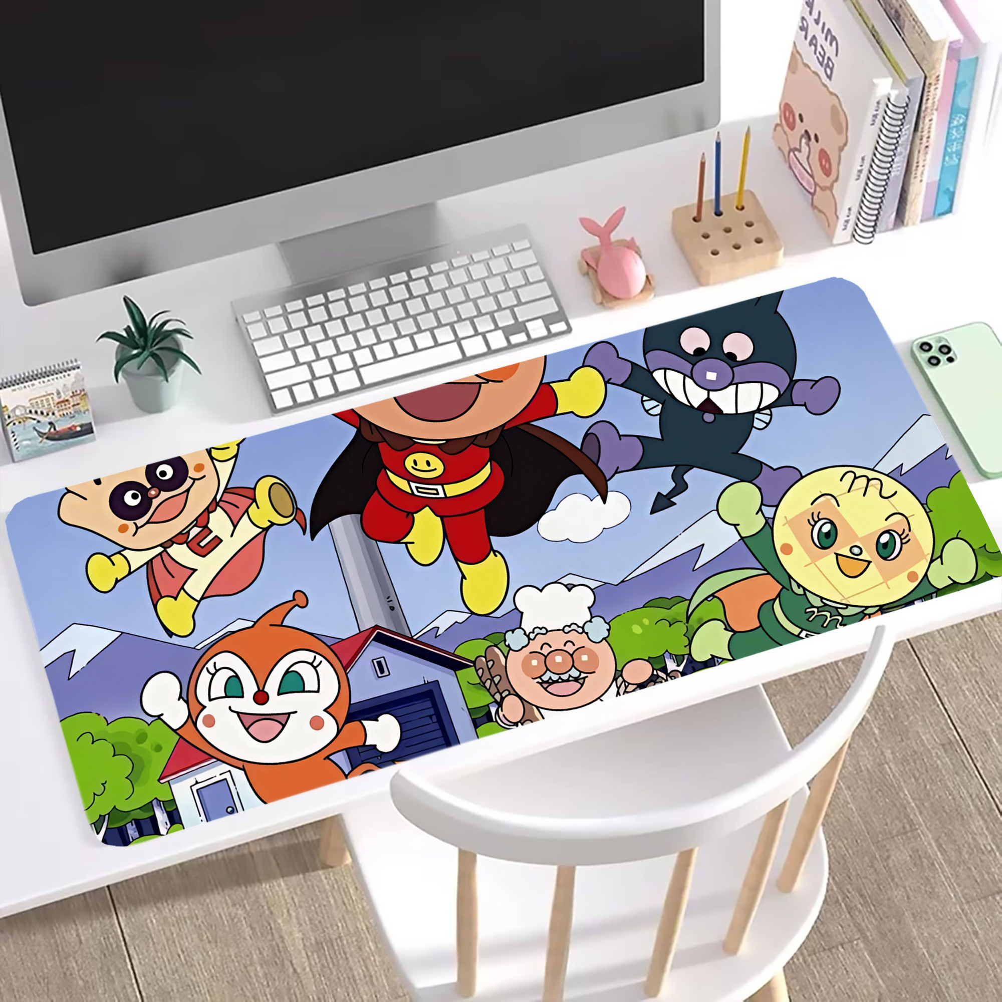 （画像用） アンパンマン Anpanman ステッチ加工 大判デスクマット／滑り止めマウスパッド