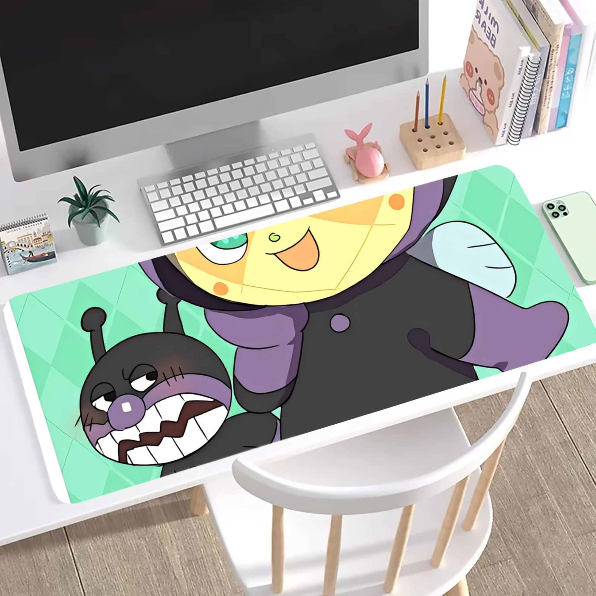 （画像用） アンパンマン Anpanman ステッチ加工 大判デスクマット／滑り止めマウスパッド
