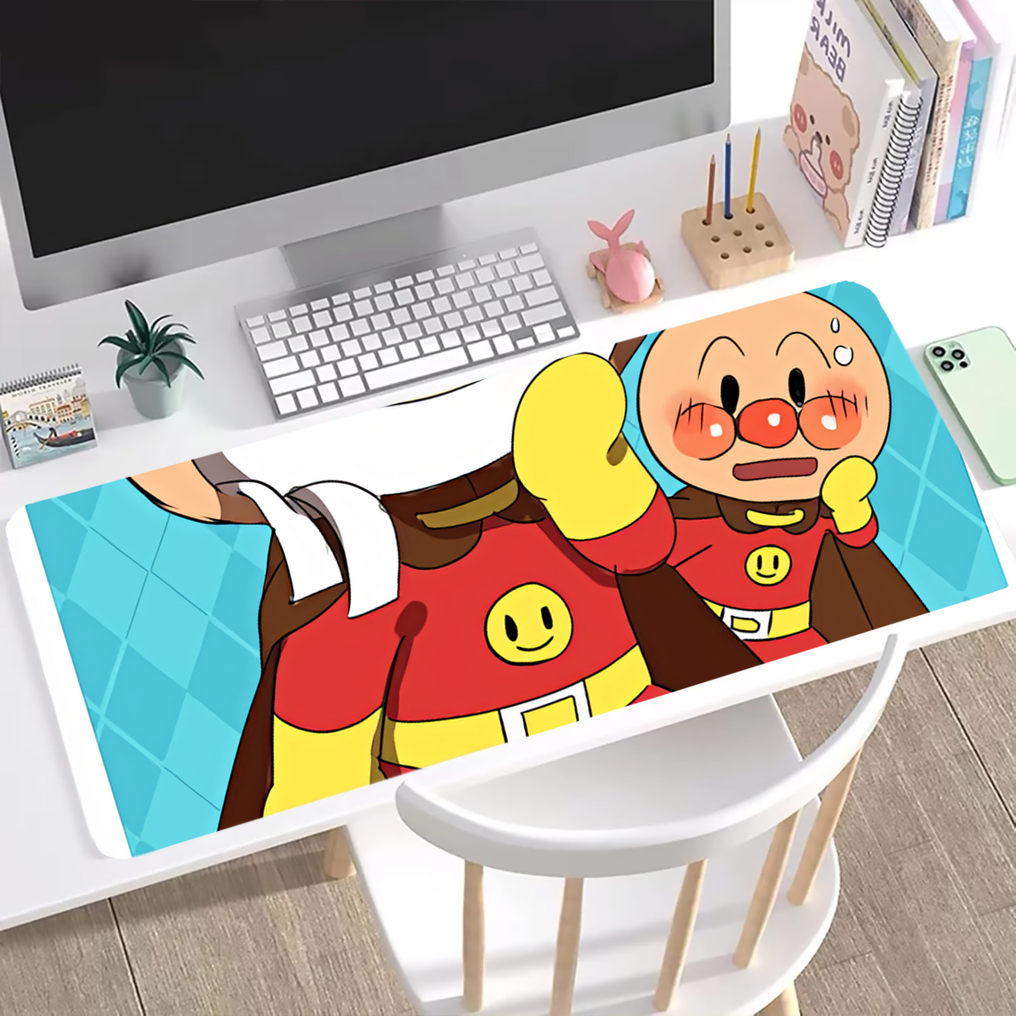 （画像用） アンパンマン Anpanman ステッチ加工 大判デスクマット／滑り止めマウスパッド