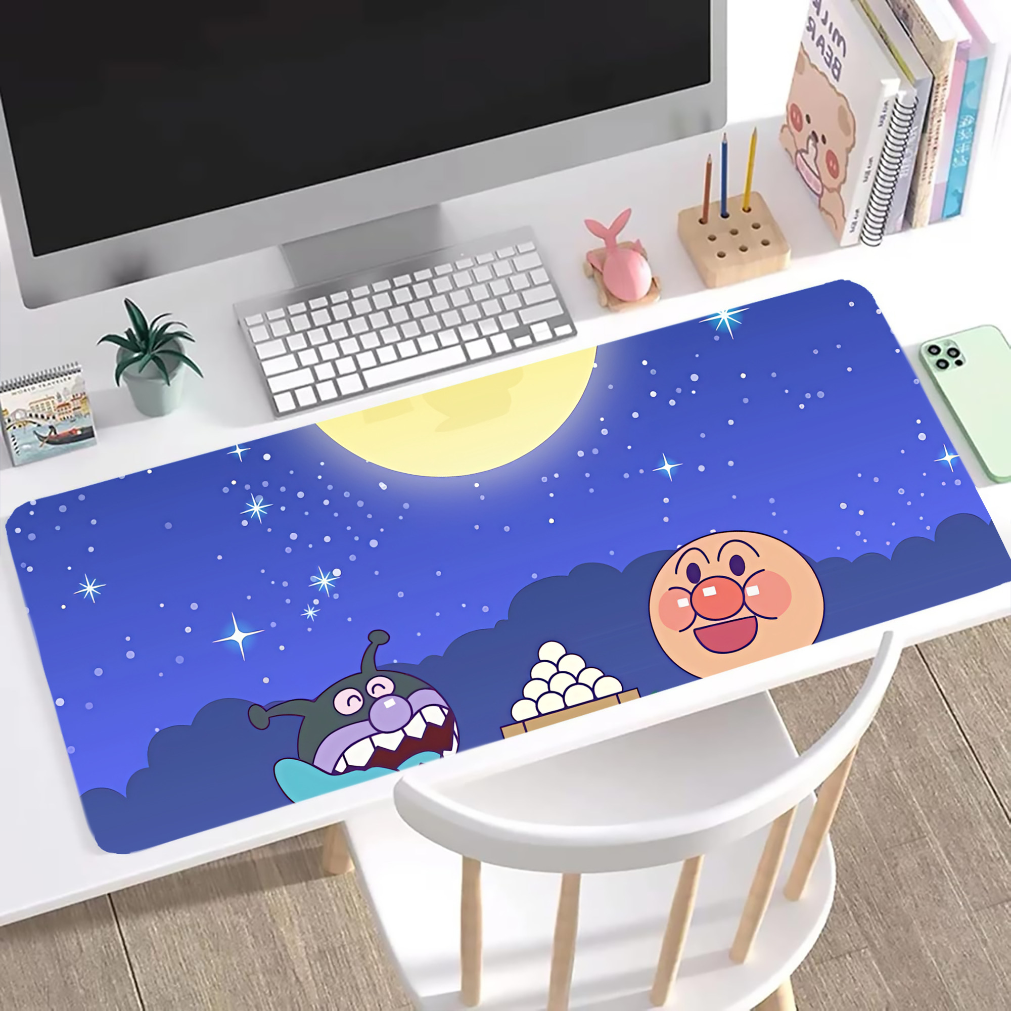 （画像用） アンパンマン Anpanman ステッチ加工 大判デスクマット／滑り止めマウスパッド
