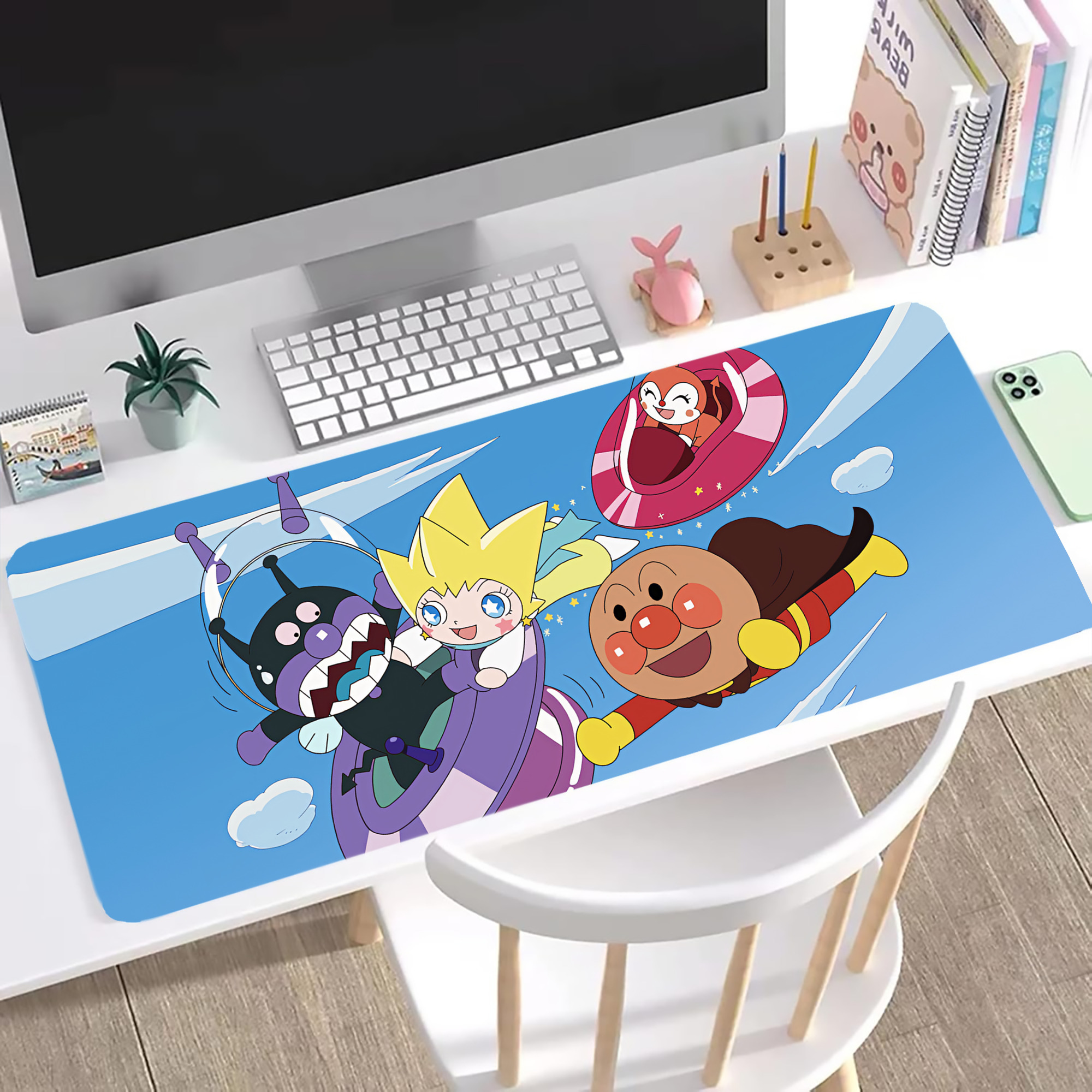 （画像用） アンパンマン Anpanman ステッチ加工 大判デスクマット／滑り止めマウスパッド