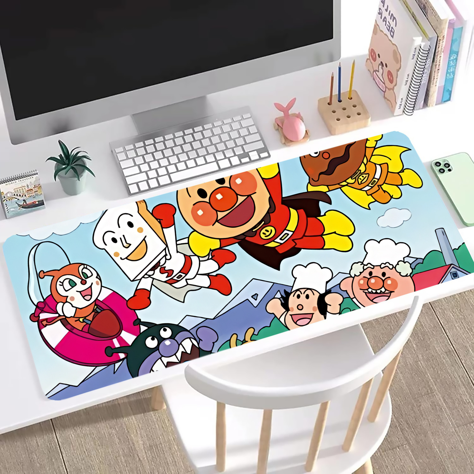 （画像用） アンパンマン Anpanman ステッチ加工 大判デスクマット／滑り止めマウスパッド