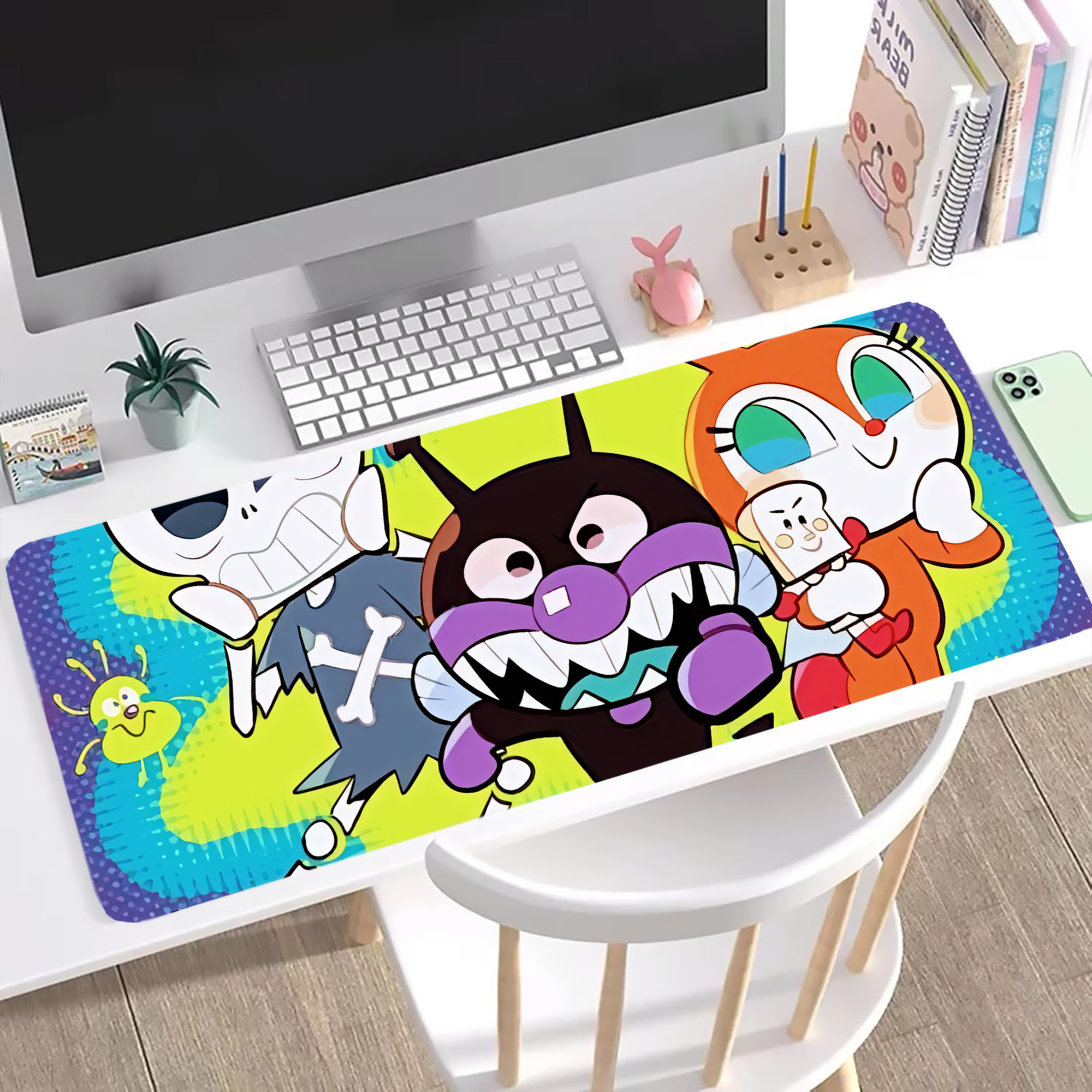 （画像用） アンパンマン Anpanman ステッチ加工 大判デスクマット／滑り止めマウスパッド