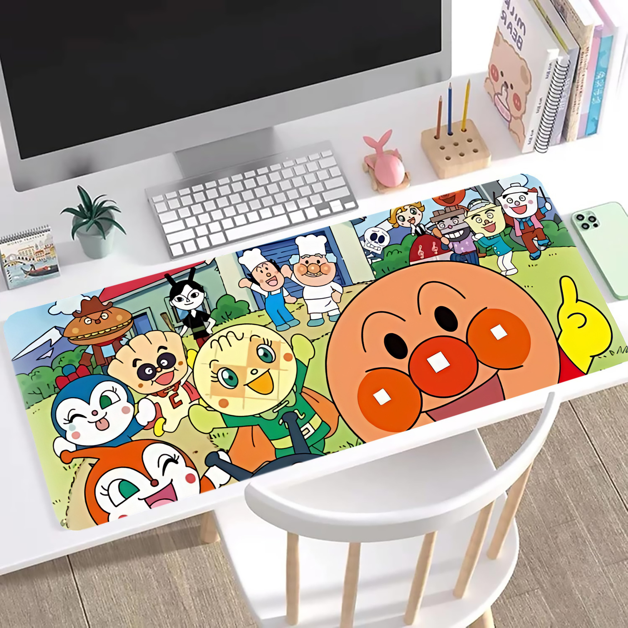（画像用） アンパンマン Anpanman ステッチ加工 大判デスクマット／滑り止めマウスパッド