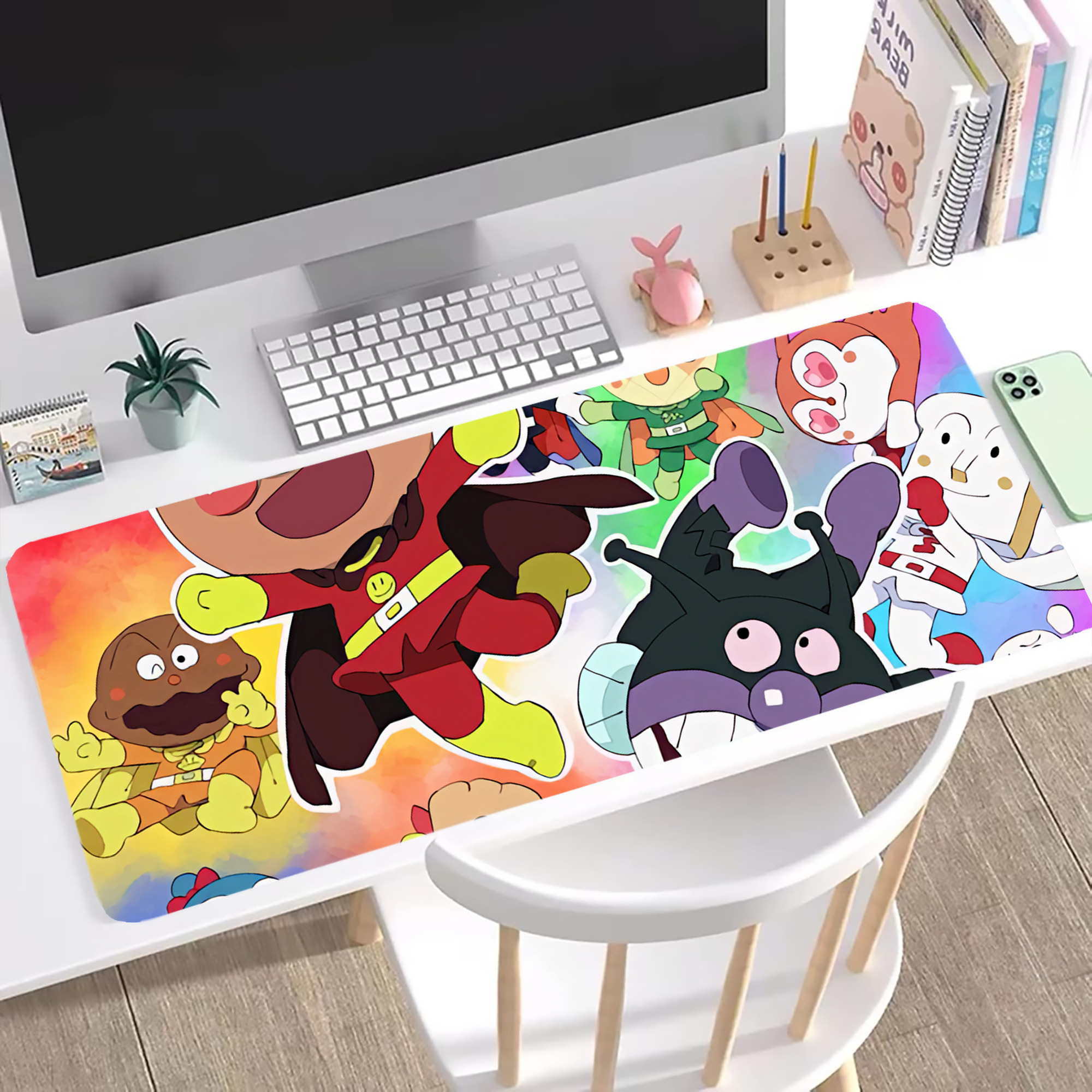 （画像用） アンパンマン Anpanman ステッチ加工 大判デスクマット／滑り止めマウスパッド