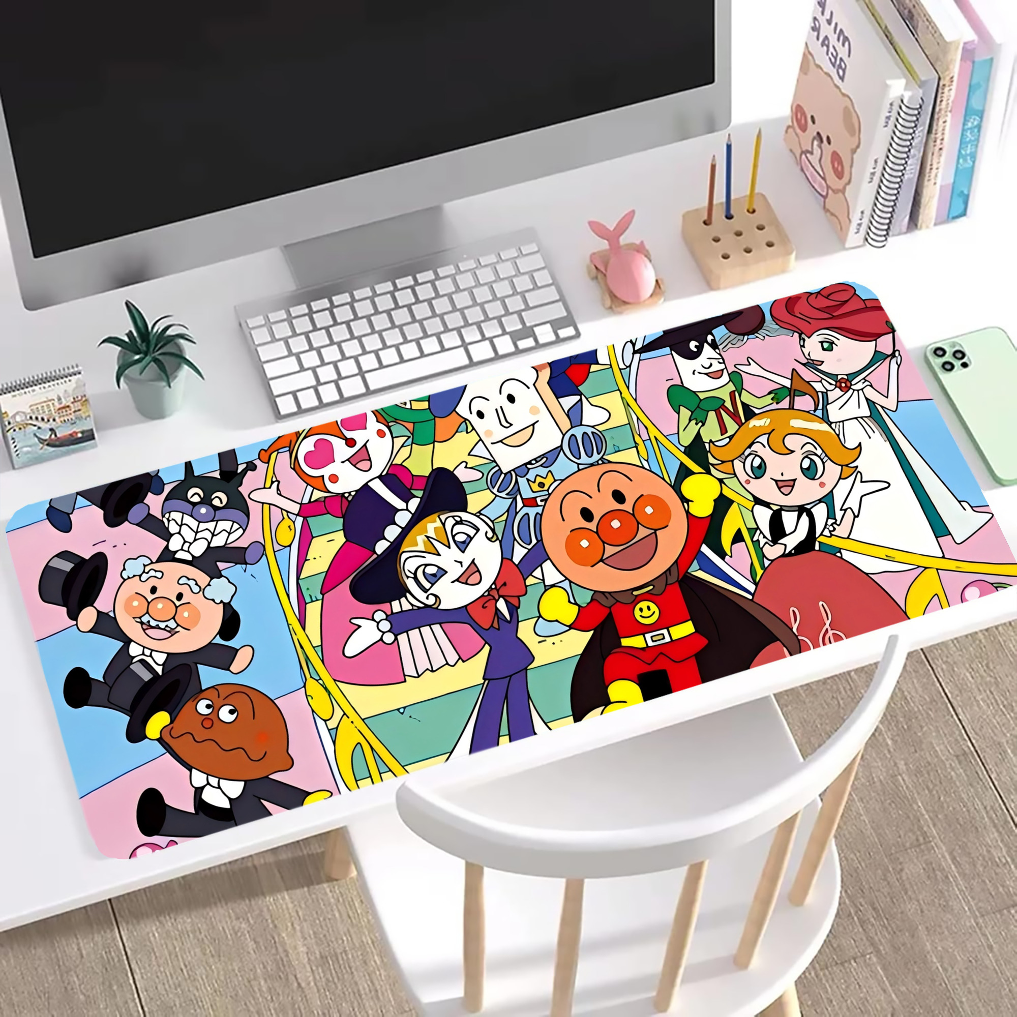 （画像用） アンパンマン Anpanman ステッチ加工 大判デスクマット／滑り止めマウスパッド