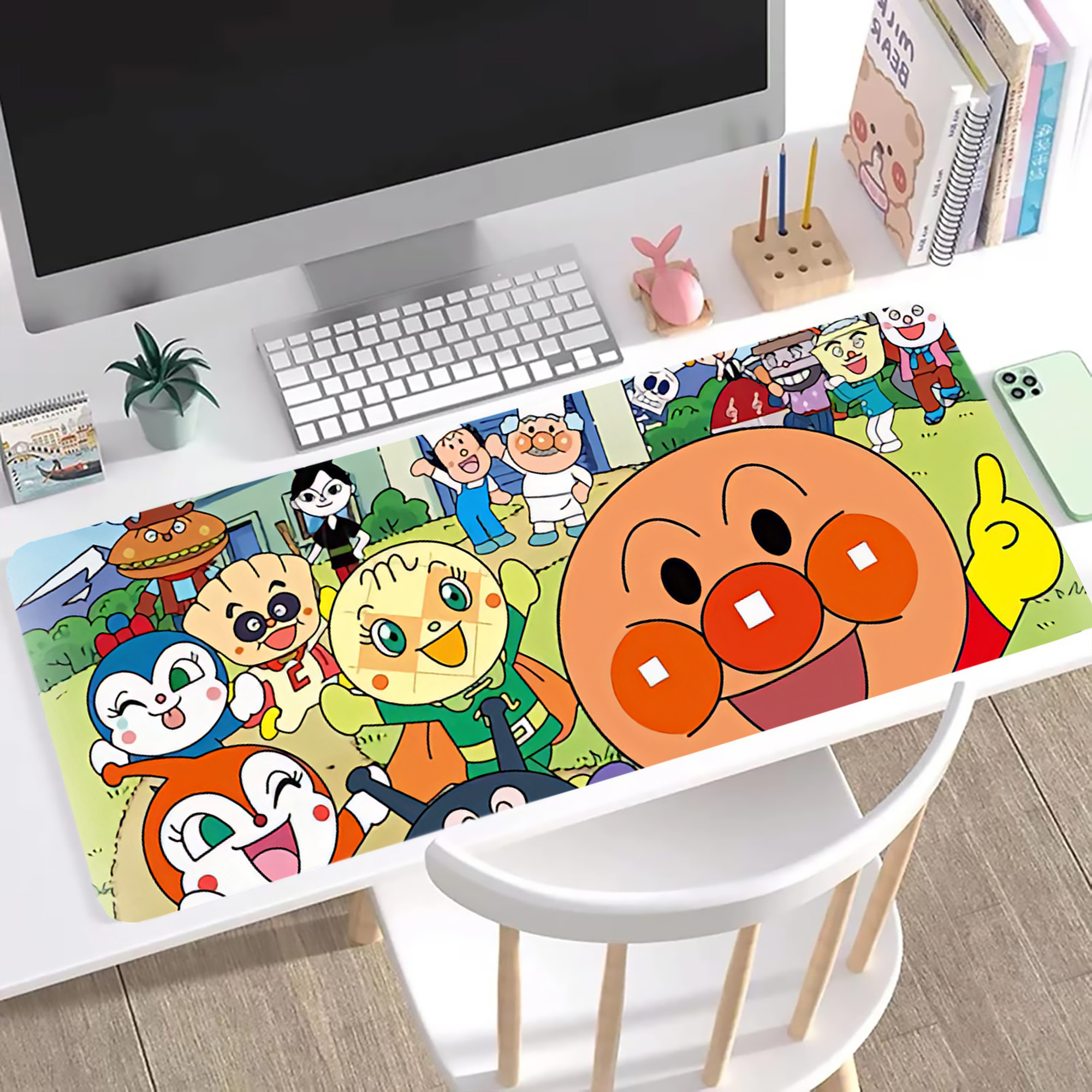（画像用） アンパンマン Anpanman ステッチ加工 大判デスクマット／滑り止めマウスパッド
