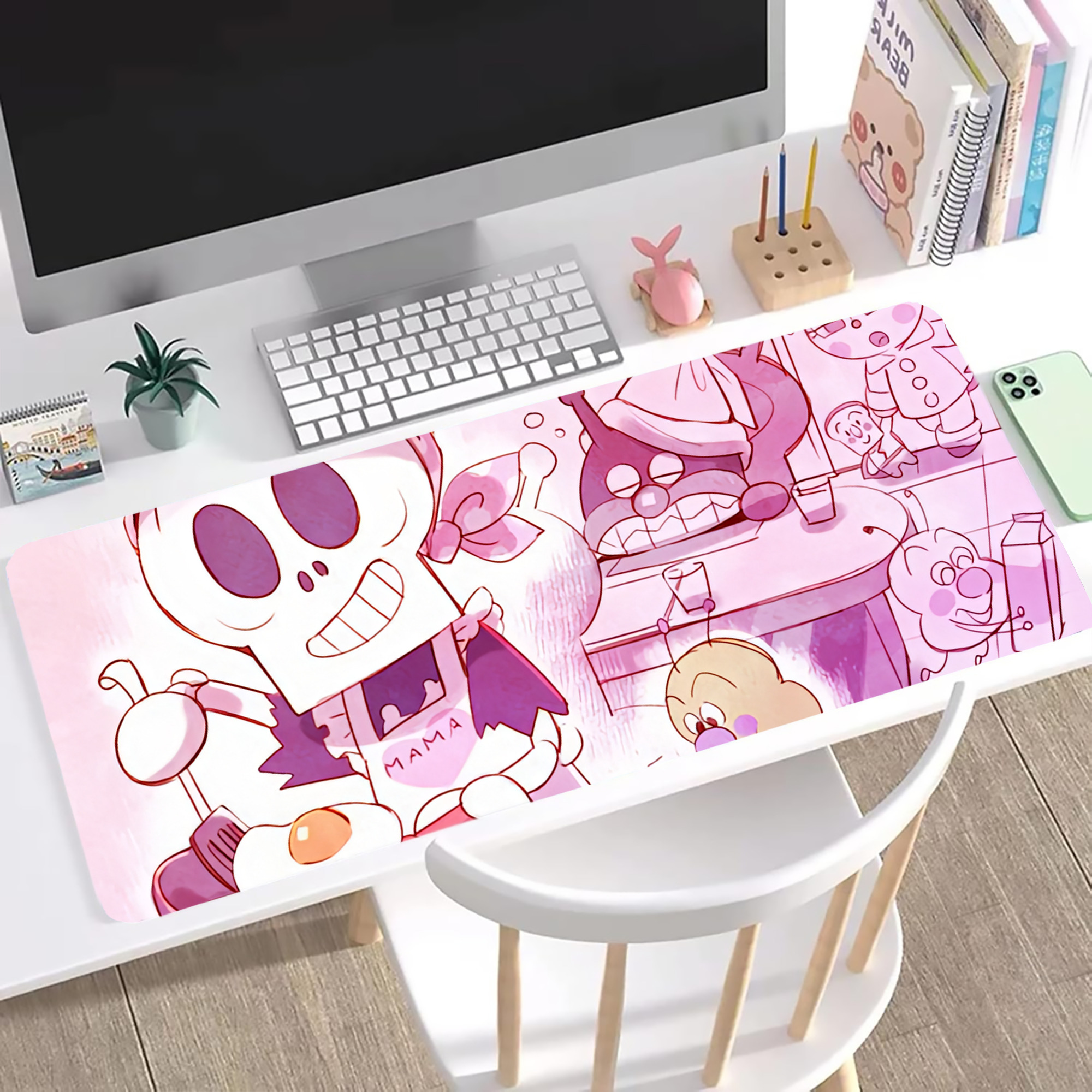 （画像用） アンパンマン Anpanman ステッチ加工 大判デスクマット／滑り止めマウスパッド