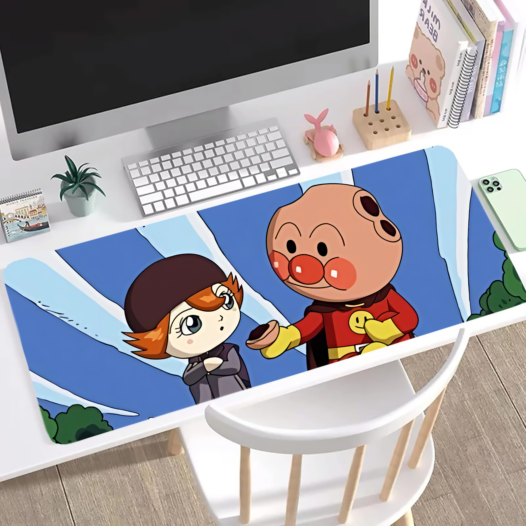 （画像用） アンパンマン Anpanman ステッチ加工 大判デスクマット／滑り止めマウスパッド