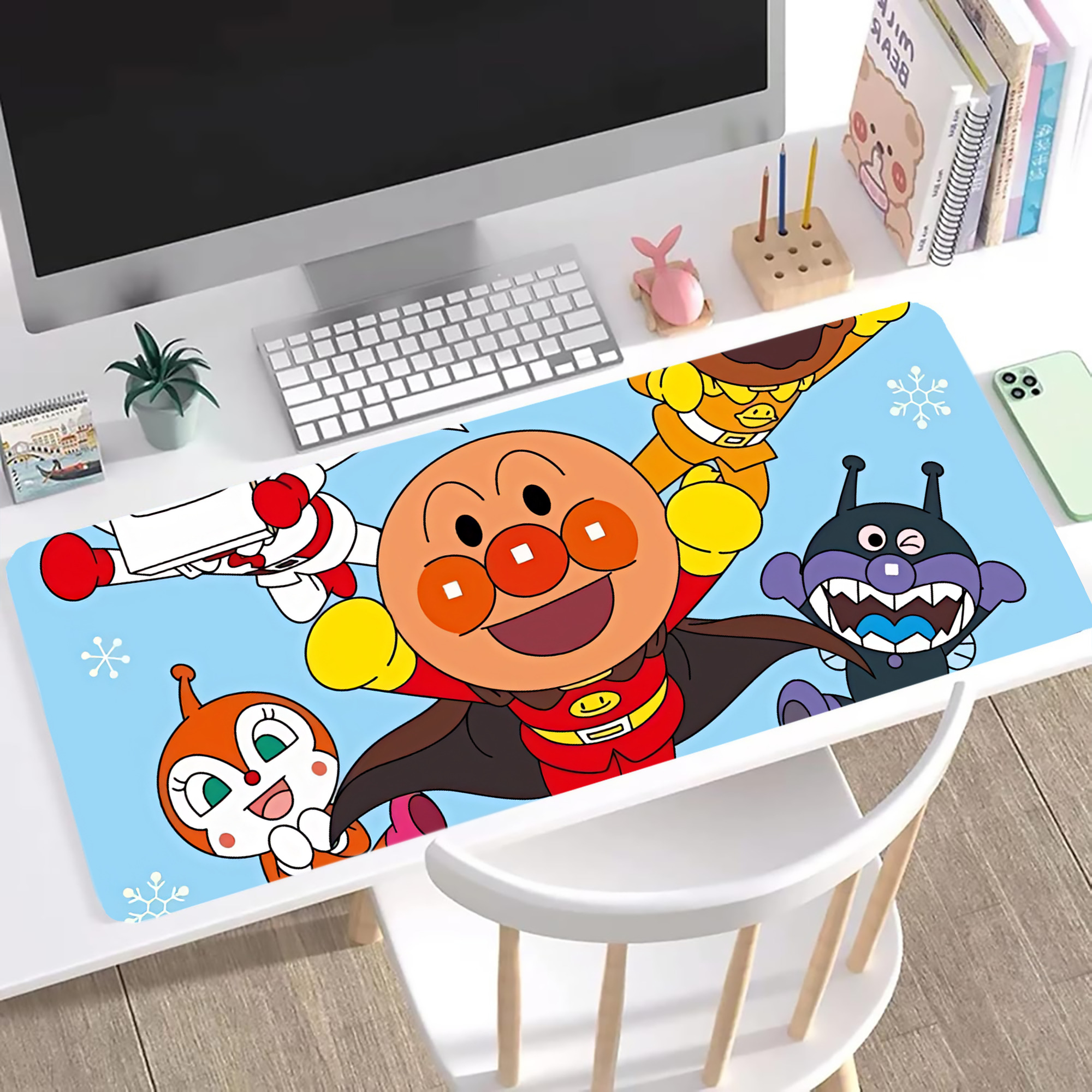 （画像用） アンパンマン Anpanman ステッチ加工 大判デスクマット／滑り止めマウスパッド